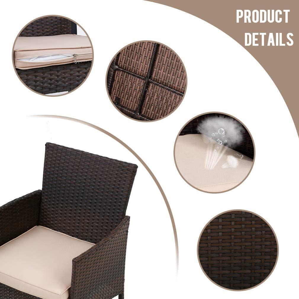 image:imageFDW 4Piece Patio Furniture Set Black Outdoor Wicker Furniture with Coffee Table Modern Rattan Chairs Conversation Set Outdoor Seating WeatherResistant for Porch Garden LawnBrown