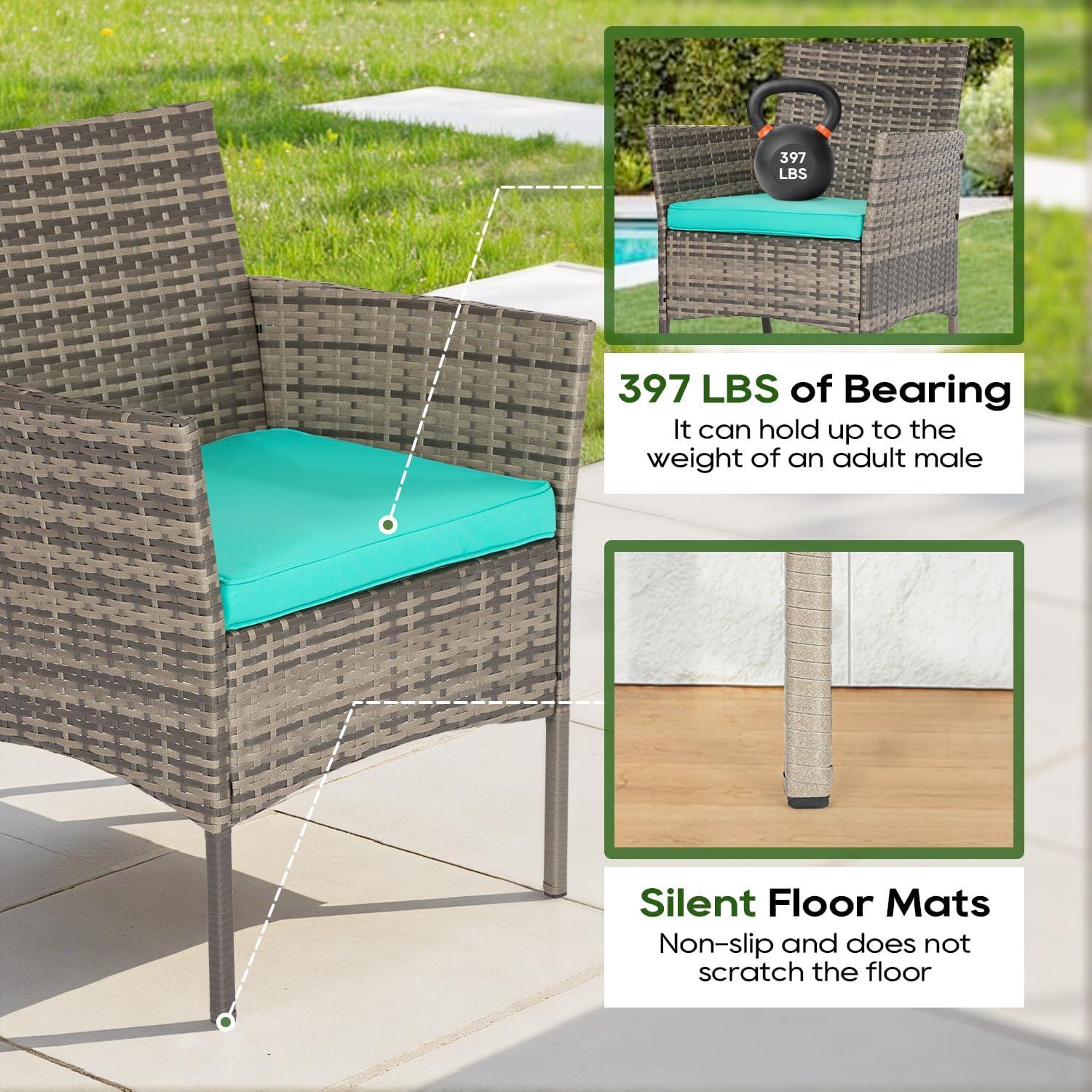 image:imageFDW 4Piece Patio Furniture Set Black Outdoor Wicker Furniture with Coffee Table Modern Rattan Chairs Conversation Set Outdoor Seating WeatherResistant for Porch Garden LawnGray and Blue