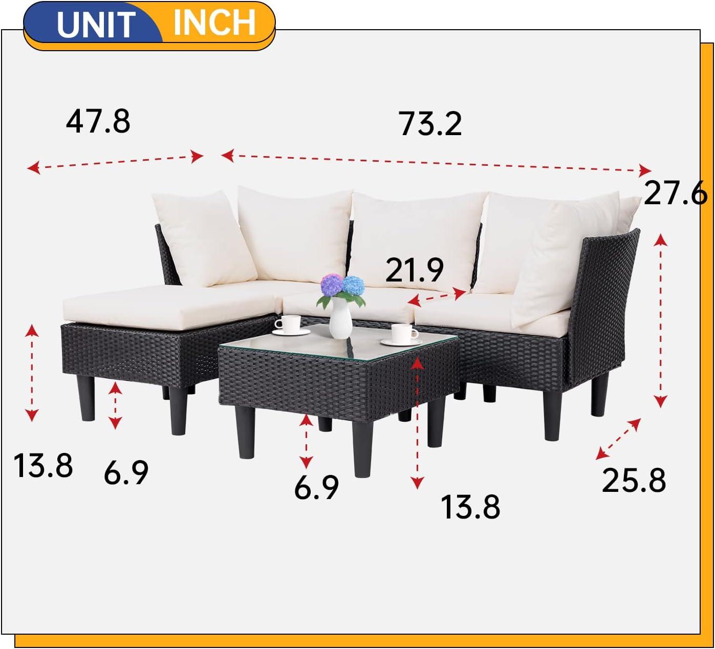 image:imageFDW 4Piece Patio Furniture Set Black Outdoor Wicker Furniture with Coffee Table Modern Rattan Chairs Conversation Set Outdoor Seating WeatherResistant for Porch Garden LawnKhaki