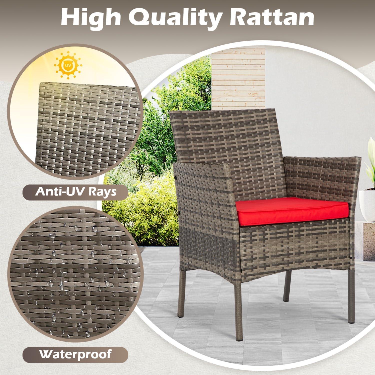 image:imageFDW 4Piece Patio Furniture Set Black Outdoor Wicker Furniture with Coffee Table Modern Rattan Chairs Conversation Set Outdoor Seating WeatherResistant for Porch Garden LawnGray and Red