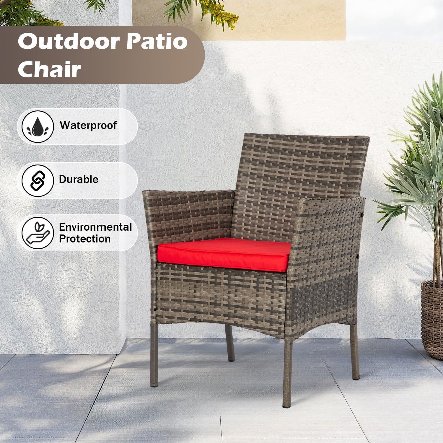 image:imageFDW 4Piece Patio Furniture Set Black Outdoor Wicker Furniture with Coffee Table Modern Rattan Chairs Conversation Set Outdoor Seating WeatherResistant for Porch Garden LawnGray and Red