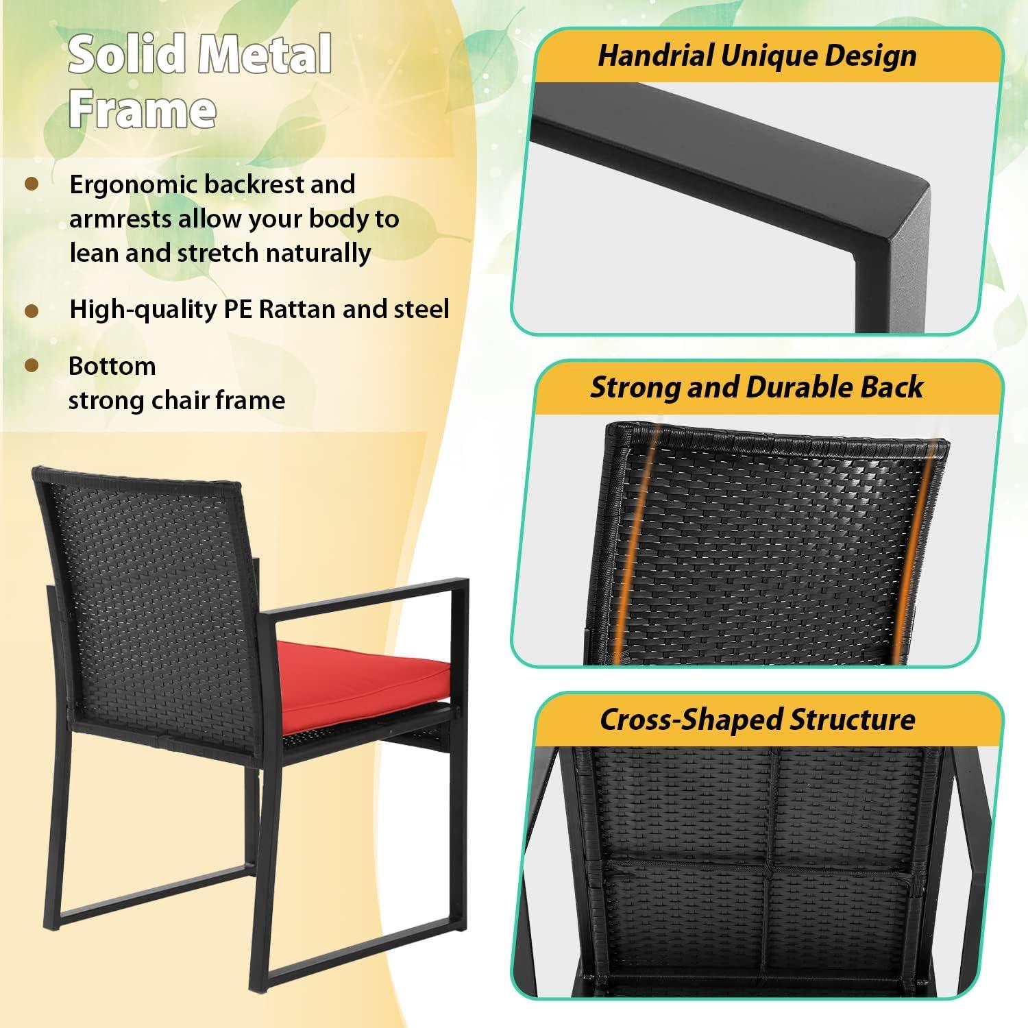 image:imageFDW 4Piece Patio Furniture Set Black Outdoor Wicker Furniture with Coffee Table Modern Rattan Chairs Conversation Set Outdoor Seating WeatherResistant for Porch Garden LawnRed