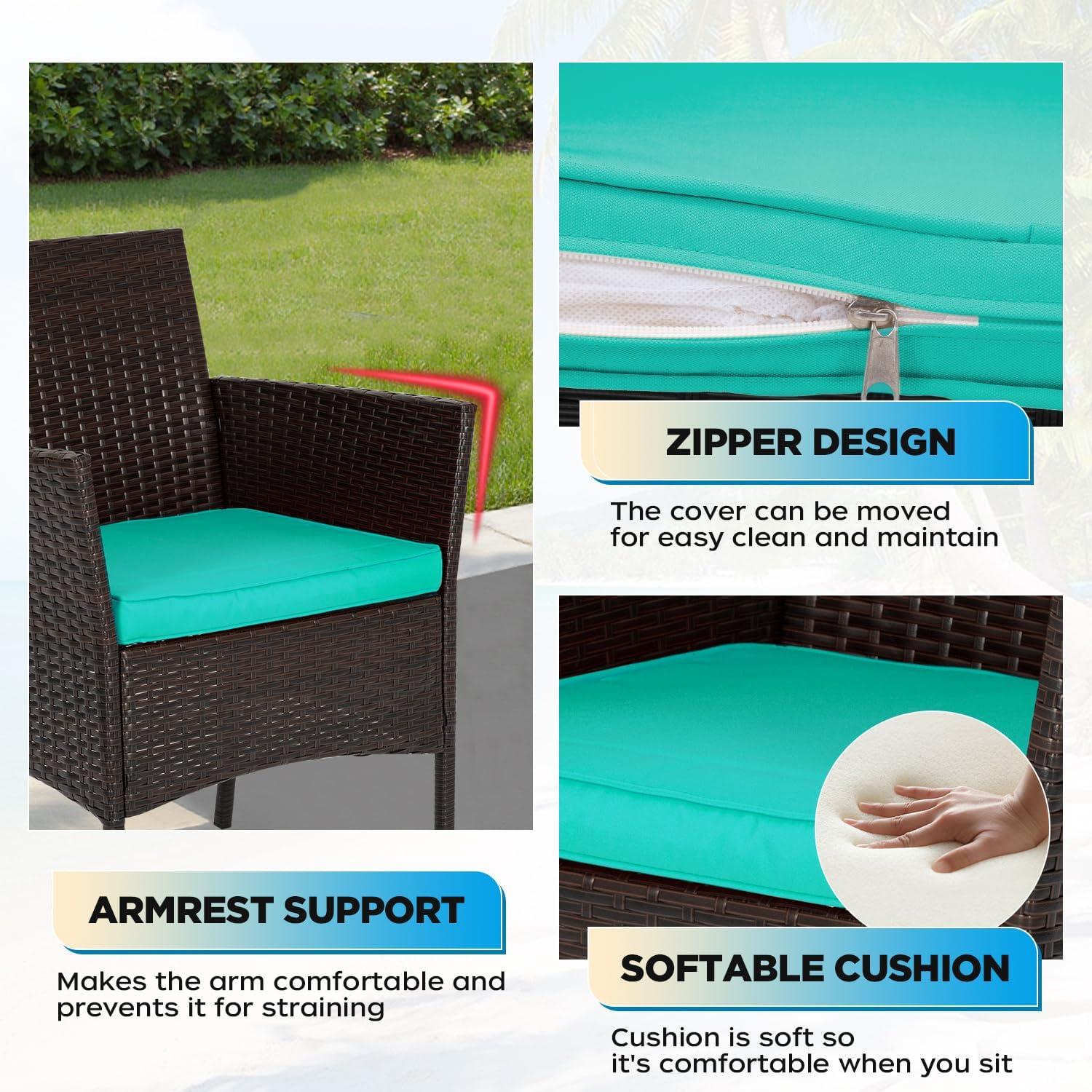 image:imageFDW 4Piece Patio Furniture Set Black Outdoor Wicker Furniture with Coffee Table Modern Rattan Chairs Conversation Set Outdoor Seating WeatherResistant for Porch Garden LawnBrown and Blue