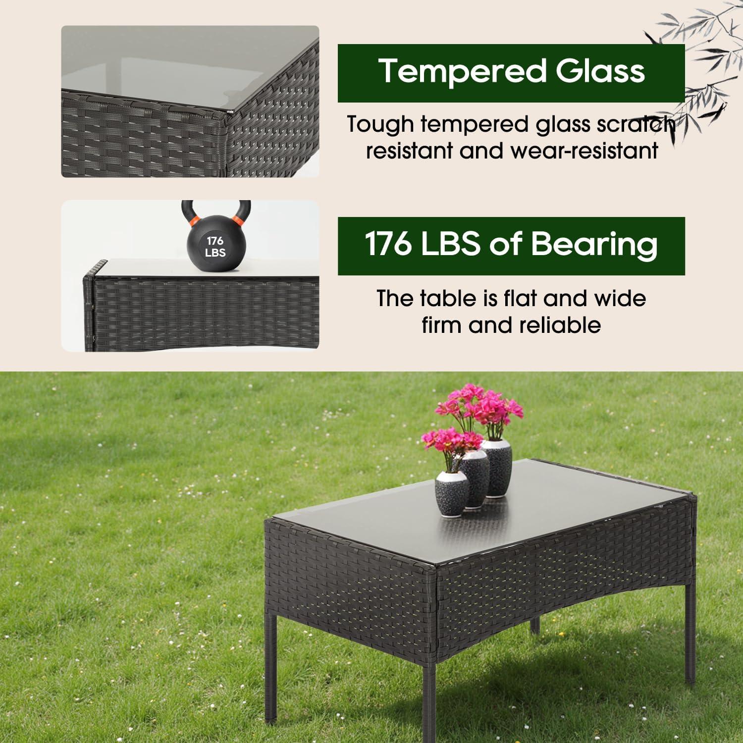 image:imageFDW 4Piece Patio Furniture Set Black Outdoor Wicker Furniture with Coffee Table Modern Rattan Chairs Conversation Set Outdoor Seating WeatherResistant for Porch Garden LawnRed