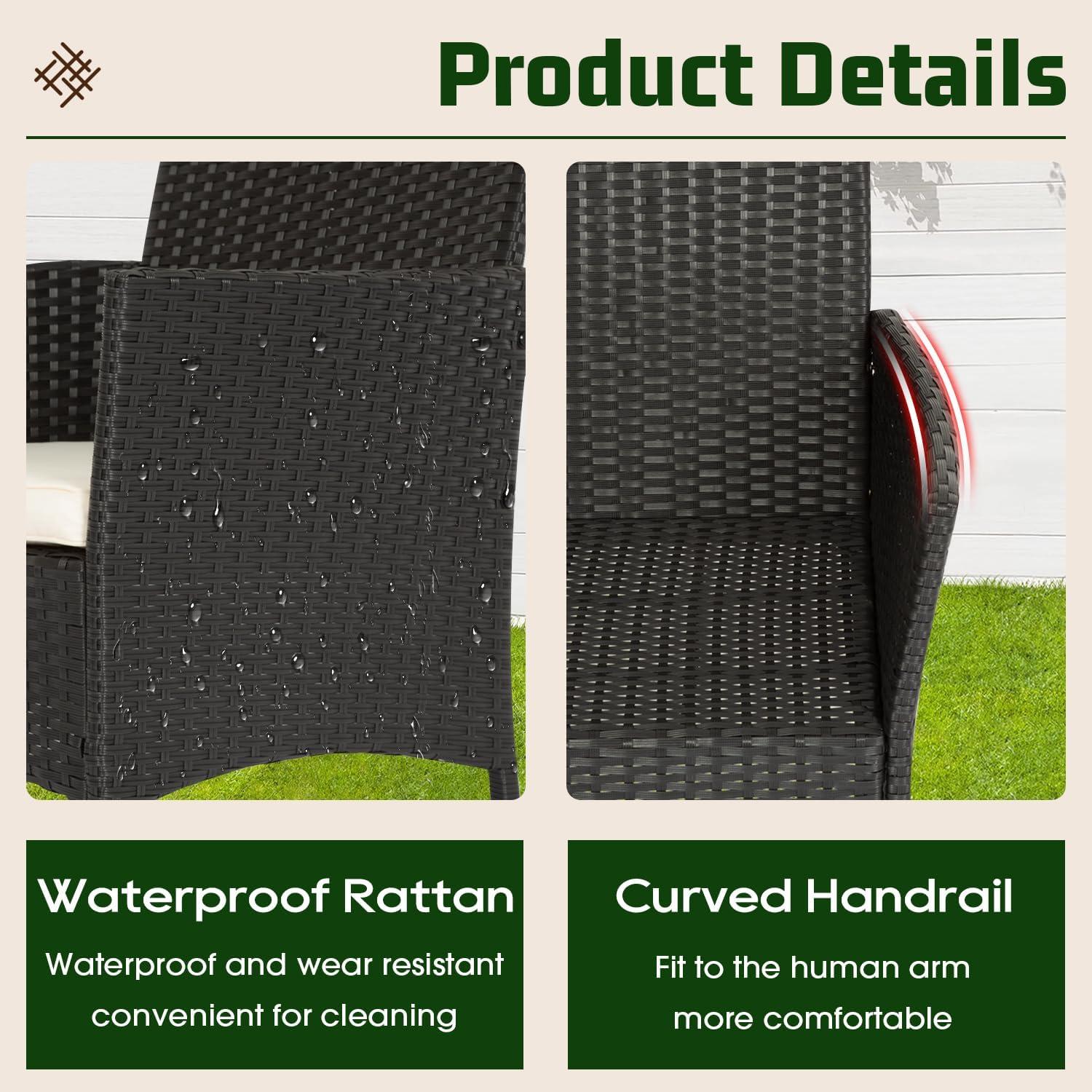 image:imageFDW 4Piece Patio Furniture Set Black Outdoor Wicker Furniture with Coffee Table Modern Rattan Chairs Conversation Set Outdoor Seating WeatherResistant for Porch Garden LawnBlack