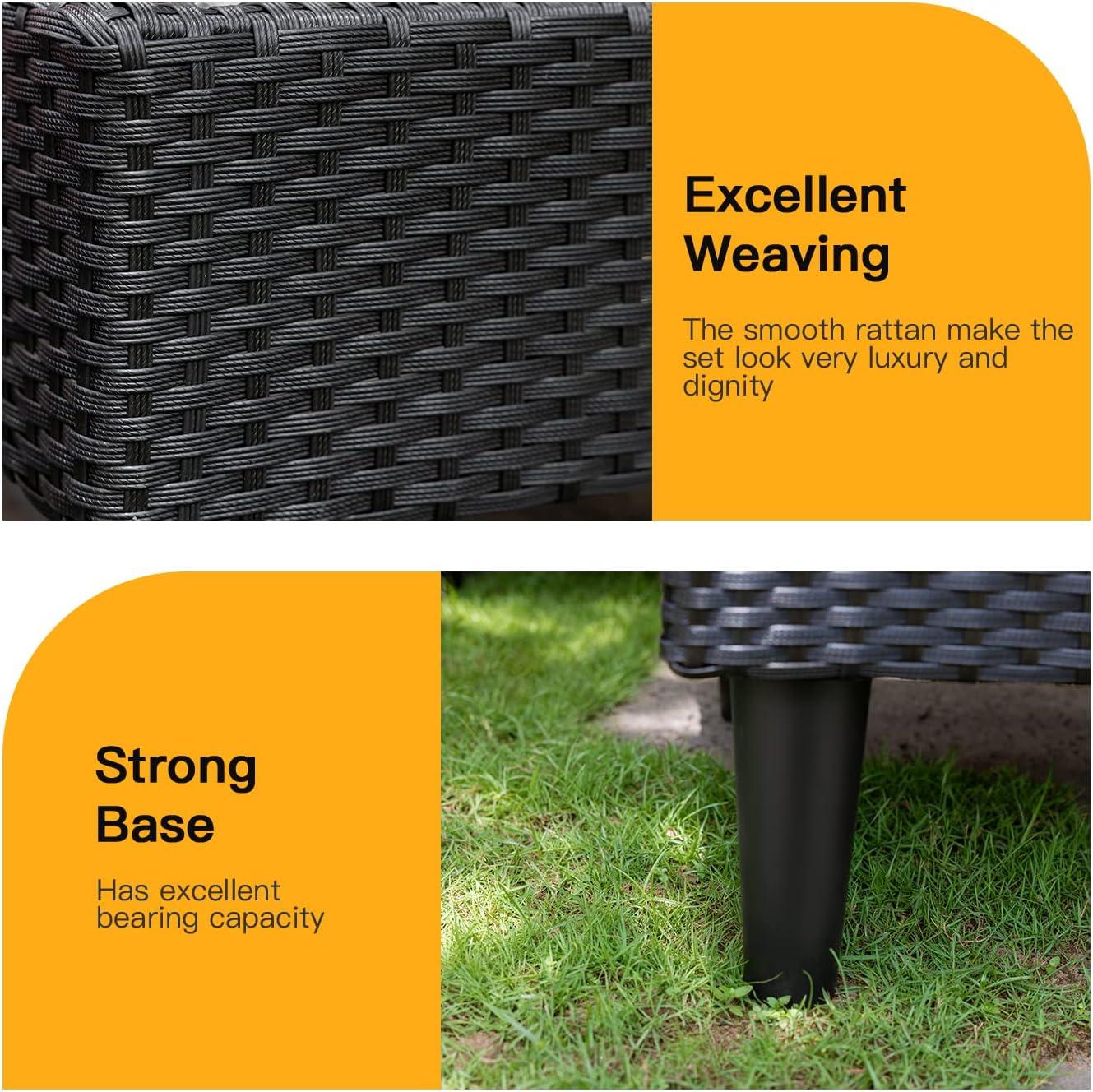 image:imageFDW 4Piece Patio Furniture Set Black Outdoor Wicker Furniture with Coffee Table Modern Rattan Chairs Conversation Set Outdoor Seating WeatherResistant for Porch Garden LawnBlue