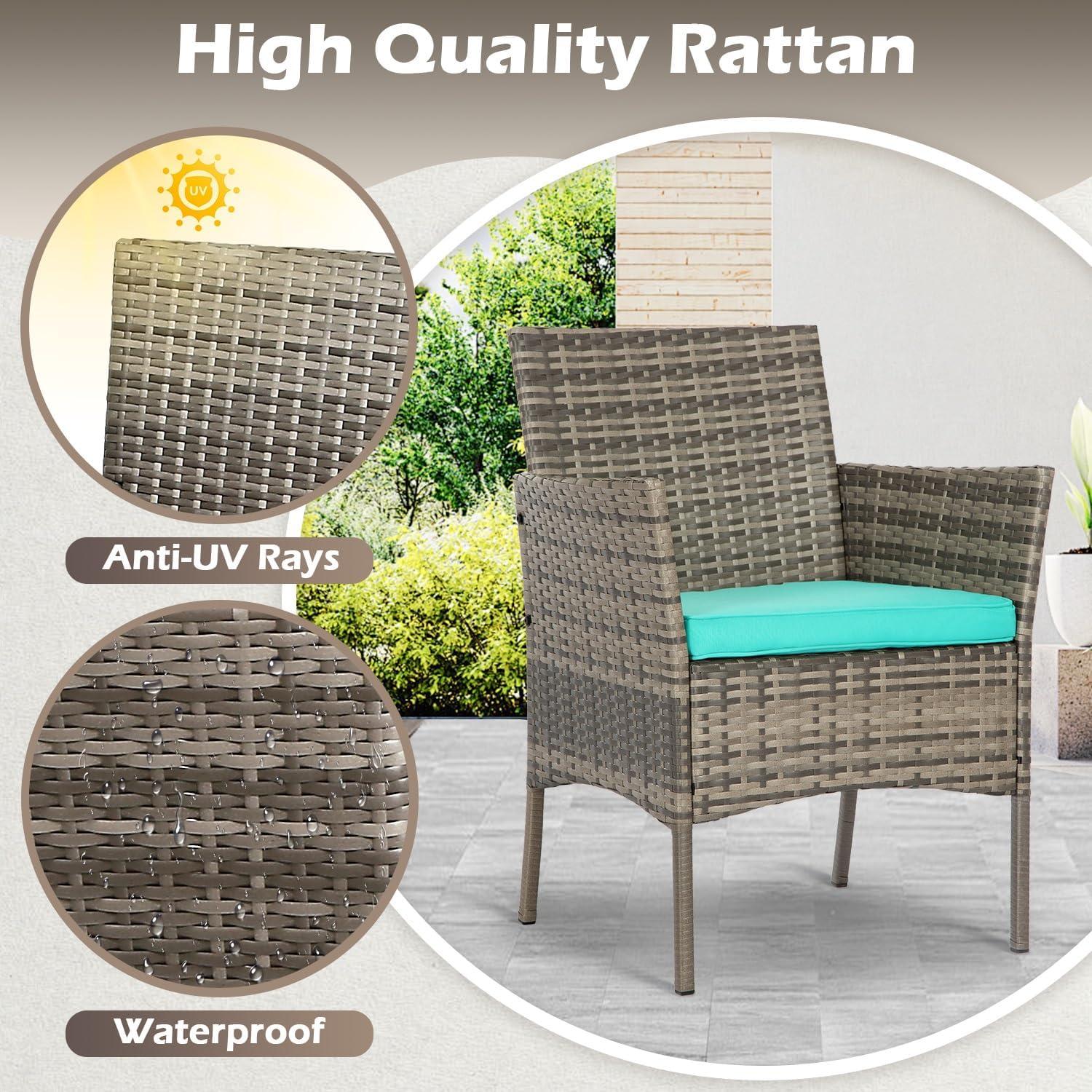 image:imageFDW 4Piece Patio Furniture Set Black Outdoor Wicker Furniture with Coffee Table Modern Rattan Chairs Conversation Set Outdoor Seating WeatherResistant for Porch Garden LawnGray and Blue