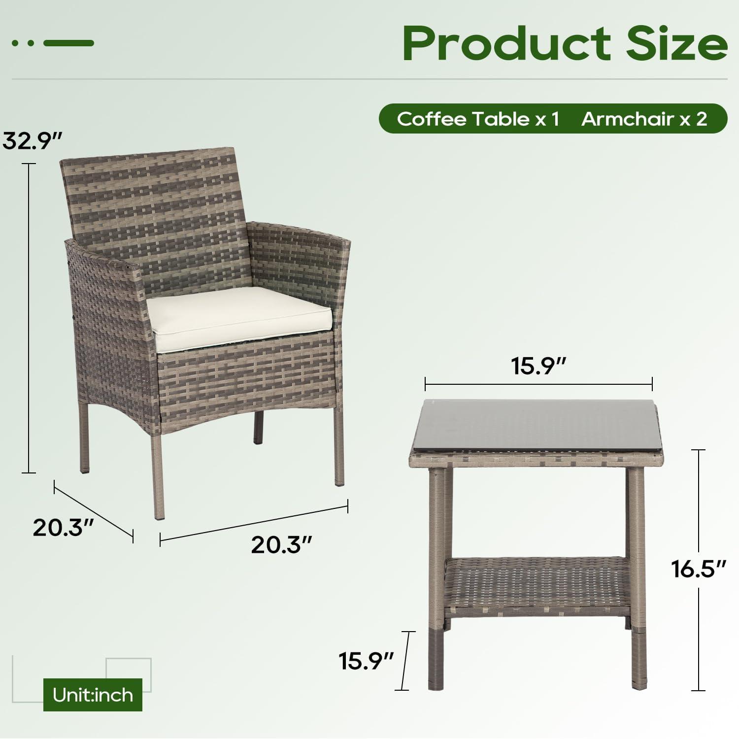 image:imageFDW 4Piece Patio Furniture Set Black Outdoor Wicker Furniture with Coffee Table Modern Rattan Chairs Conversation Set Outdoor Seating WeatherResistant for Porch Garden LawnGray and Khaki