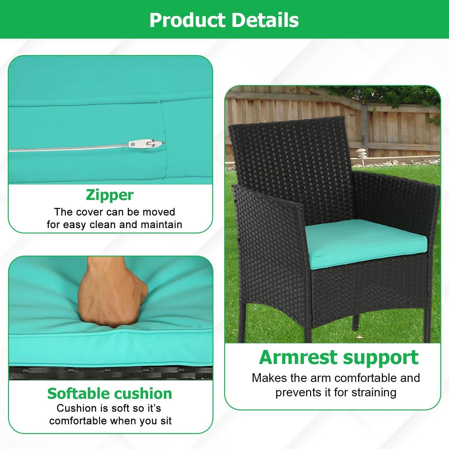 image:imageFDW 4Piece Patio Furniture Set Black Outdoor Wicker Furniture with Coffee Table Modern Rattan Chairs Conversation Set Outdoor Seating WeatherResistant for Porch Garden LawnBlue