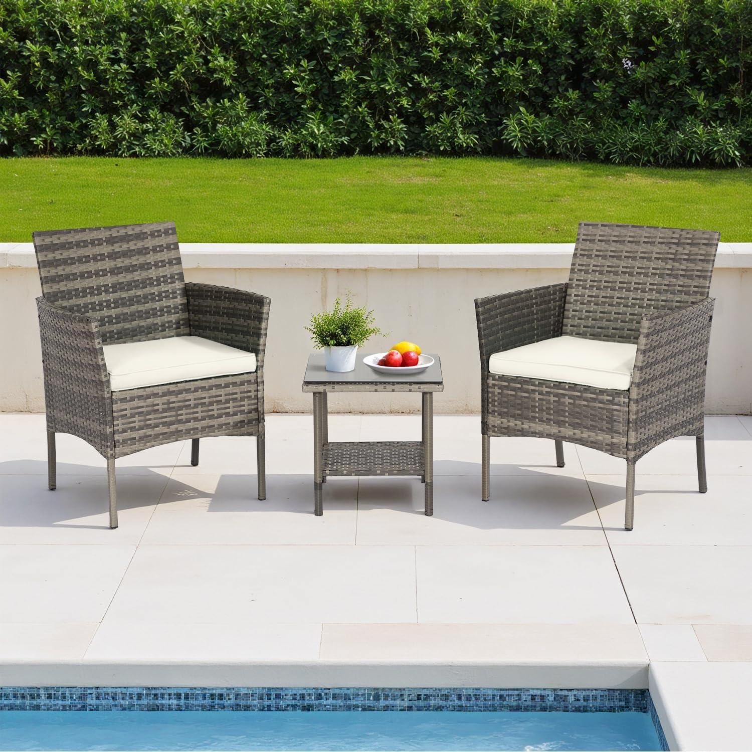 image:imageFDW 4Piece Patio Furniture Set Black Outdoor Wicker Furniture with Coffee Table Modern Rattan Chairs Conversation Set Outdoor Seating WeatherResistant for Porch Garden LawnGray and Khaki