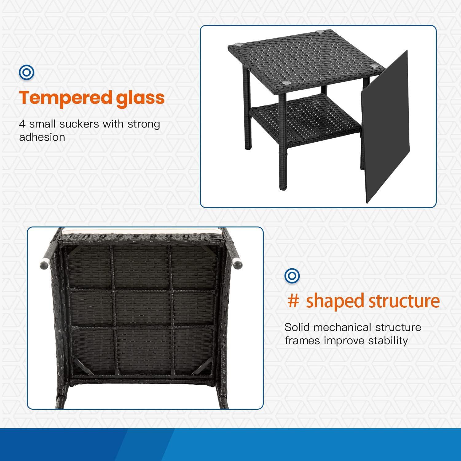 image:imageFDW 4Piece Patio Furniture Set Black Outdoor Wicker Furniture with Coffee Table Modern Rattan Chairs Conversation Set Outdoor Seating WeatherResistant for Porch Garden LawnBlack