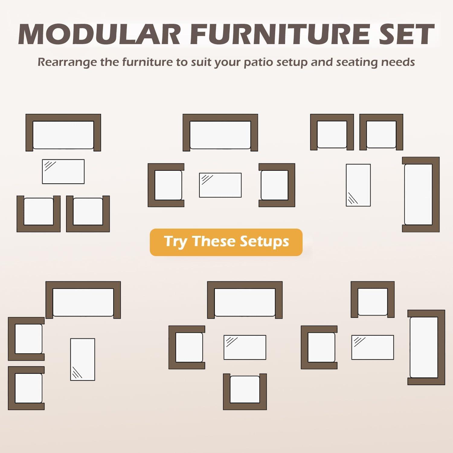 image:imageFDW 4Piece Patio Furniture Set Black Outdoor Wicker Furniture with Coffee Table Modern Rattan Chairs Conversation Set Outdoor Seating WeatherResistant for Porch Garden LawnBlue