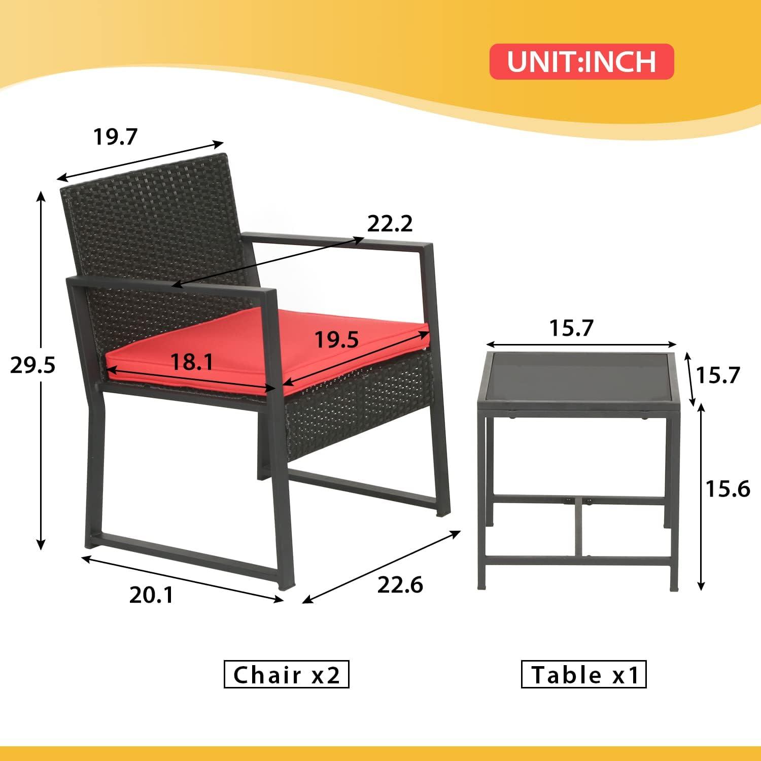image:imageFDW 4Piece Patio Furniture Set Black Outdoor Wicker Furniture with Coffee Table Modern Rattan Chairs Conversation Set Outdoor Seating WeatherResistant for Porch Garden LawnRed
