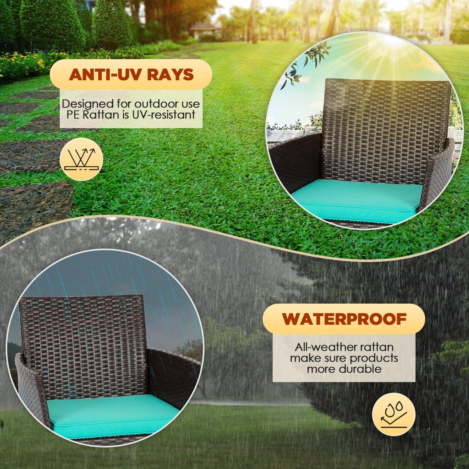 image:imageFDW 4Piece Patio Furniture Set Black Outdoor Wicker Furniture with Coffee Table Modern Rattan Chairs Conversation Set Outdoor Seating WeatherResistant for Porch Garden LawnBrown and Blue