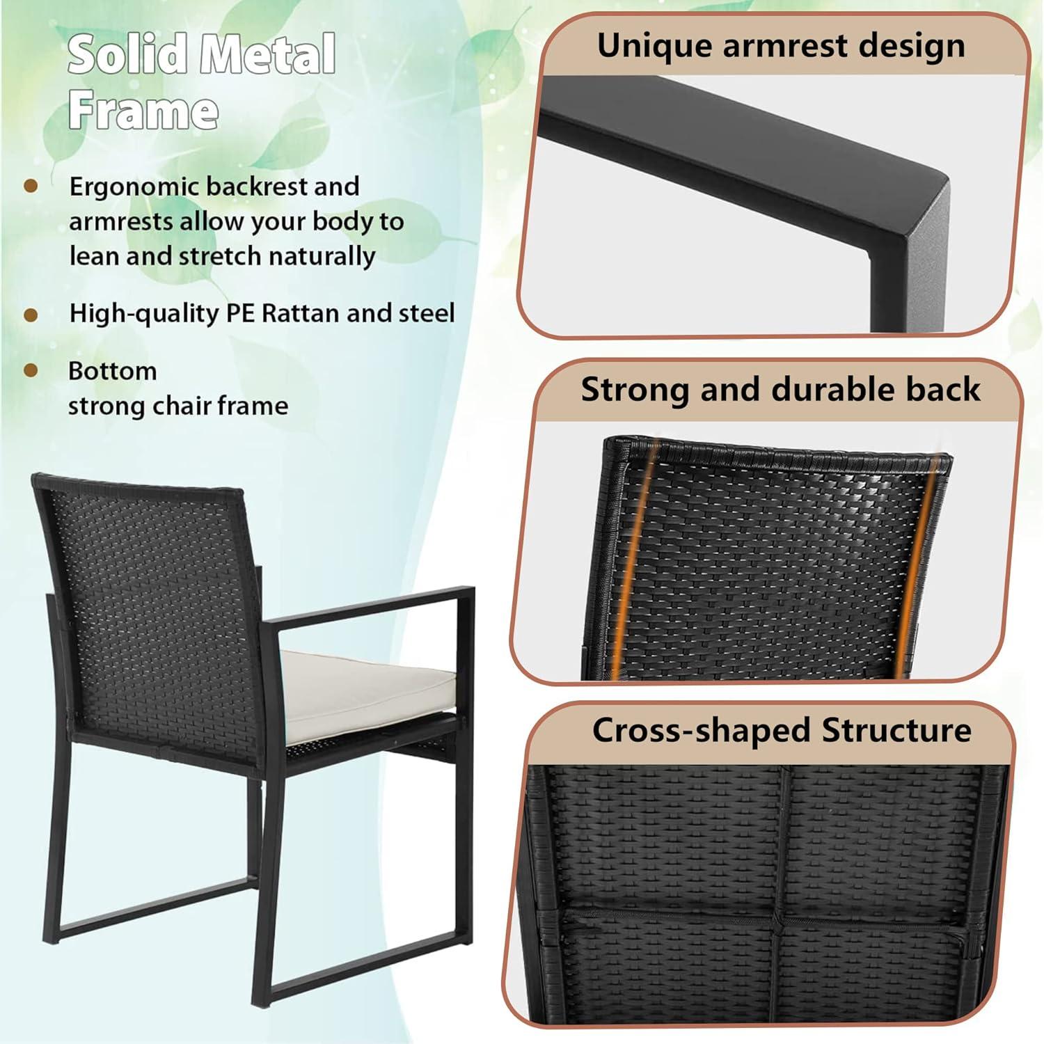 image:imageFDW 4Piece Patio Furniture Set Black Outdoor Wicker Furniture with Coffee Table Modern Rattan Chairs Conversation Set Outdoor Seating WeatherResistant for Porch Garden LawnKhaki