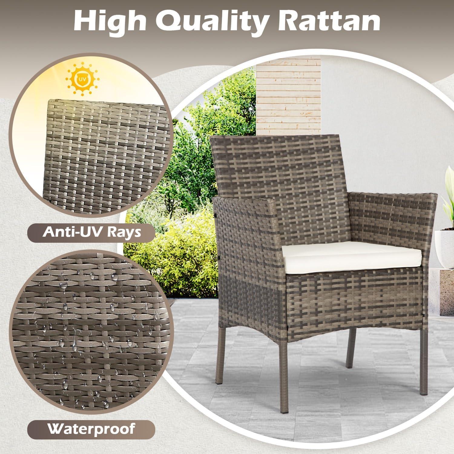 image:imageFDW 4Piece Patio Furniture Set Black Outdoor Wicker Furniture with Coffee Table Modern Rattan Chairs Conversation Set Outdoor Seating WeatherResistant for Porch Garden LawnGray and Khaki