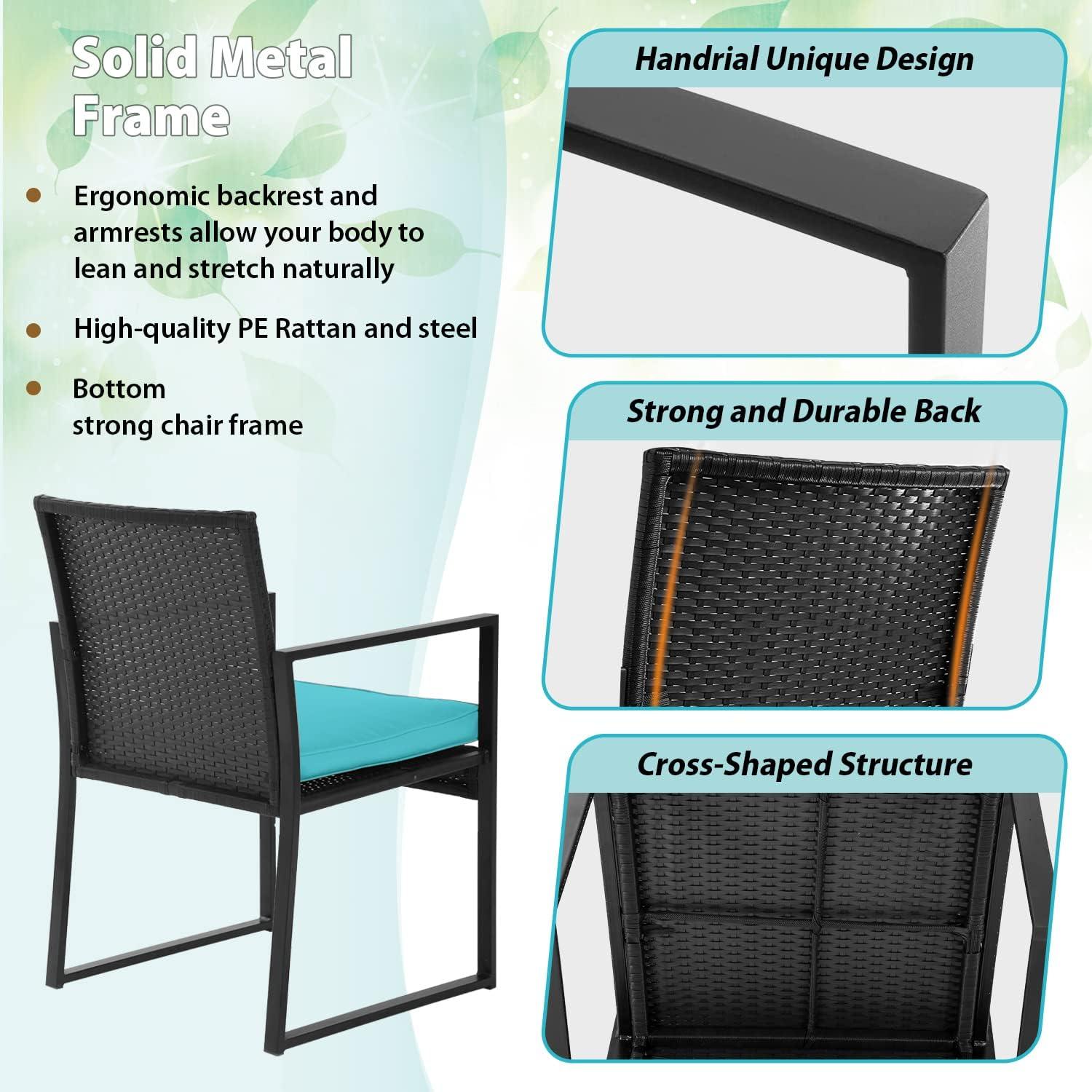 image:imageFDW 4Piece Patio Furniture Set Black Outdoor Wicker Furniture with Coffee Table Modern Rattan Chairs Conversation Set Outdoor Seating WeatherResistant for Porch Garden LawnBlue