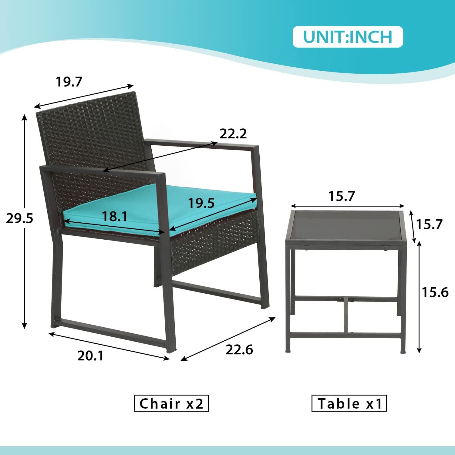 image:imageFDW 4Piece Patio Furniture Set Black Outdoor Wicker Furniture with Coffee Table Modern Rattan Chairs Conversation Set Outdoor Seating WeatherResistant for Porch Garden LawnBlue