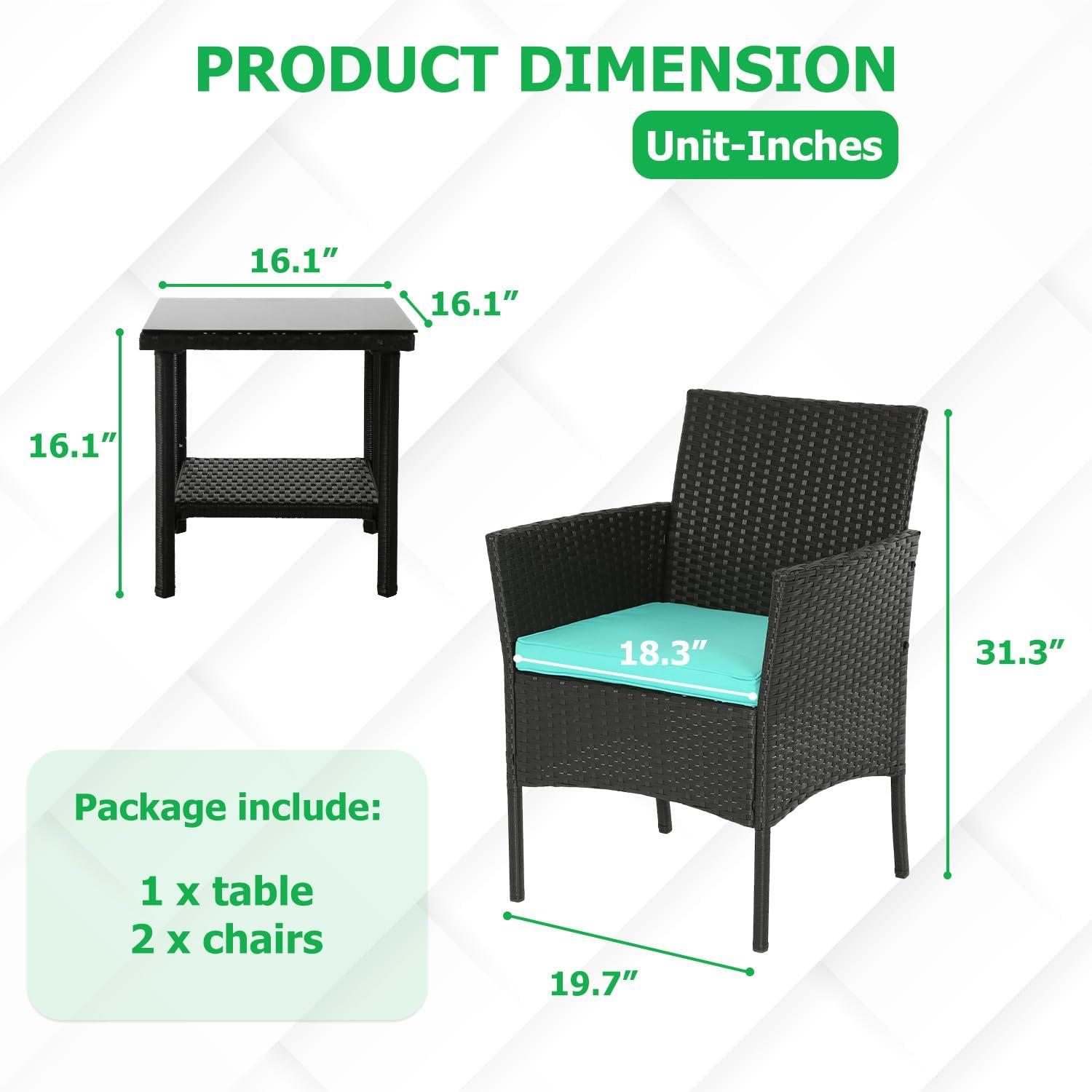image:imageFDW 4Piece Patio Furniture Set Black Outdoor Wicker Furniture with Coffee Table Modern Rattan Chairs Conversation Set Outdoor Seating WeatherResistant for Porch Garden LawnBlue