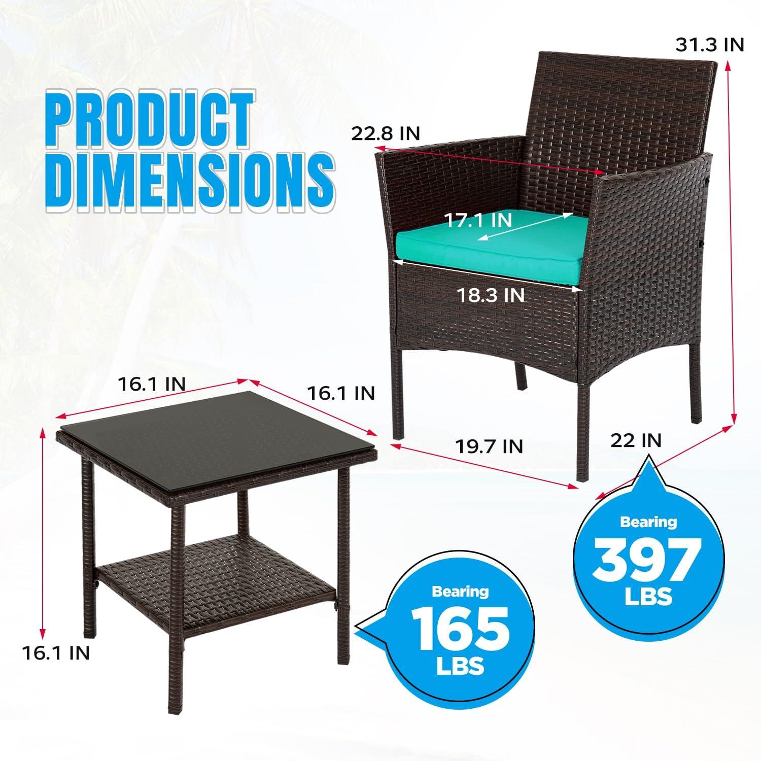 image:imageFDW 4Piece Patio Furniture Set Black Outdoor Wicker Furniture with Coffee Table Modern Rattan Chairs Conversation Set Outdoor Seating WeatherResistant for Porch Garden LawnBrown and Blue