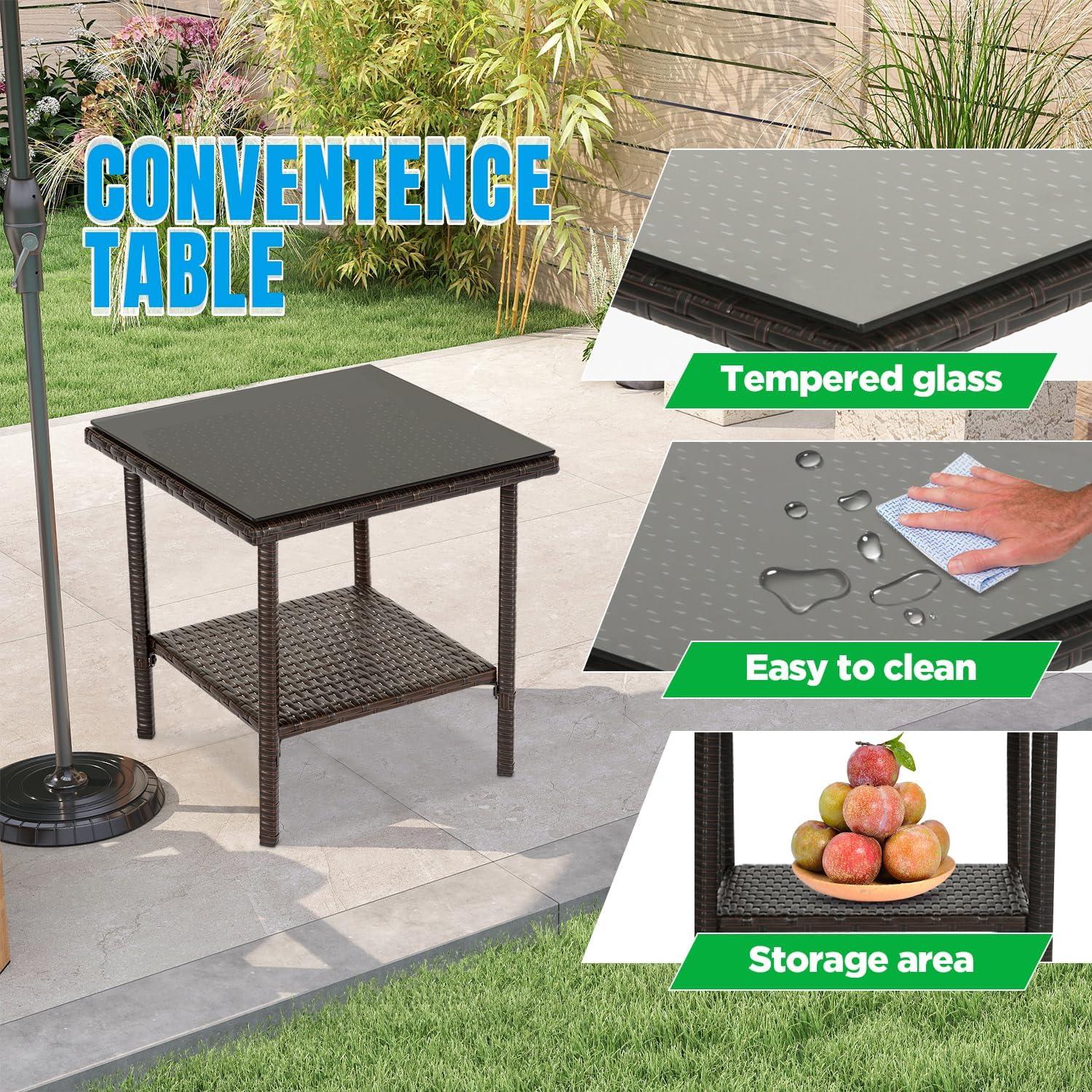 image:imageFDW 4Piece Patio Furniture Set Black Outdoor Wicker Furniture with Coffee Table Modern Rattan Chairs Conversation Set Outdoor Seating WeatherResistant for Porch Garden LawnBrown and Red