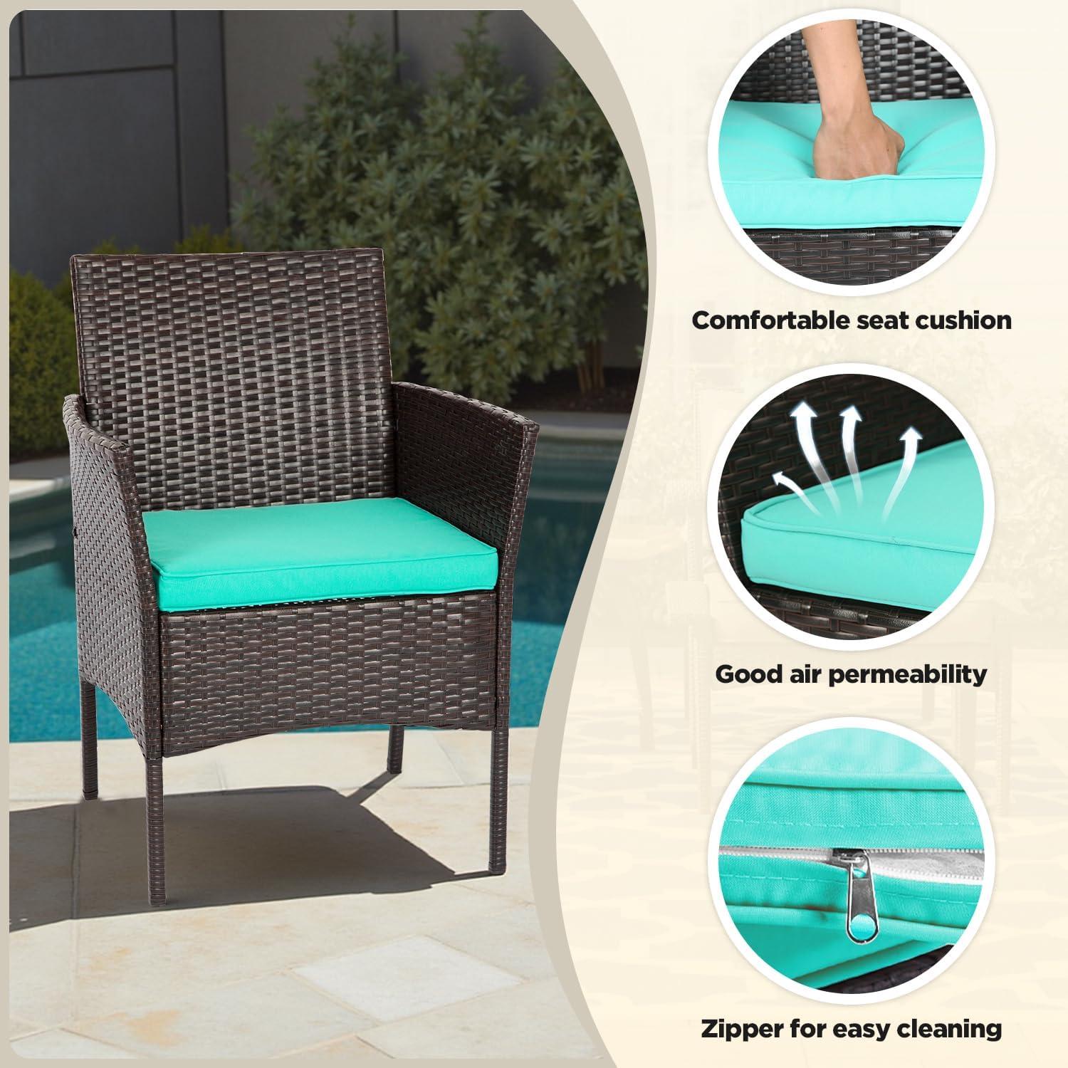 image:imageFDW 4Piece Patio Furniture Set Black Outdoor Wicker Furniture with Coffee Table Modern Rattan Chairs Conversation Set Outdoor Seating WeatherResistant for Porch Garden LawnBrown and Blue