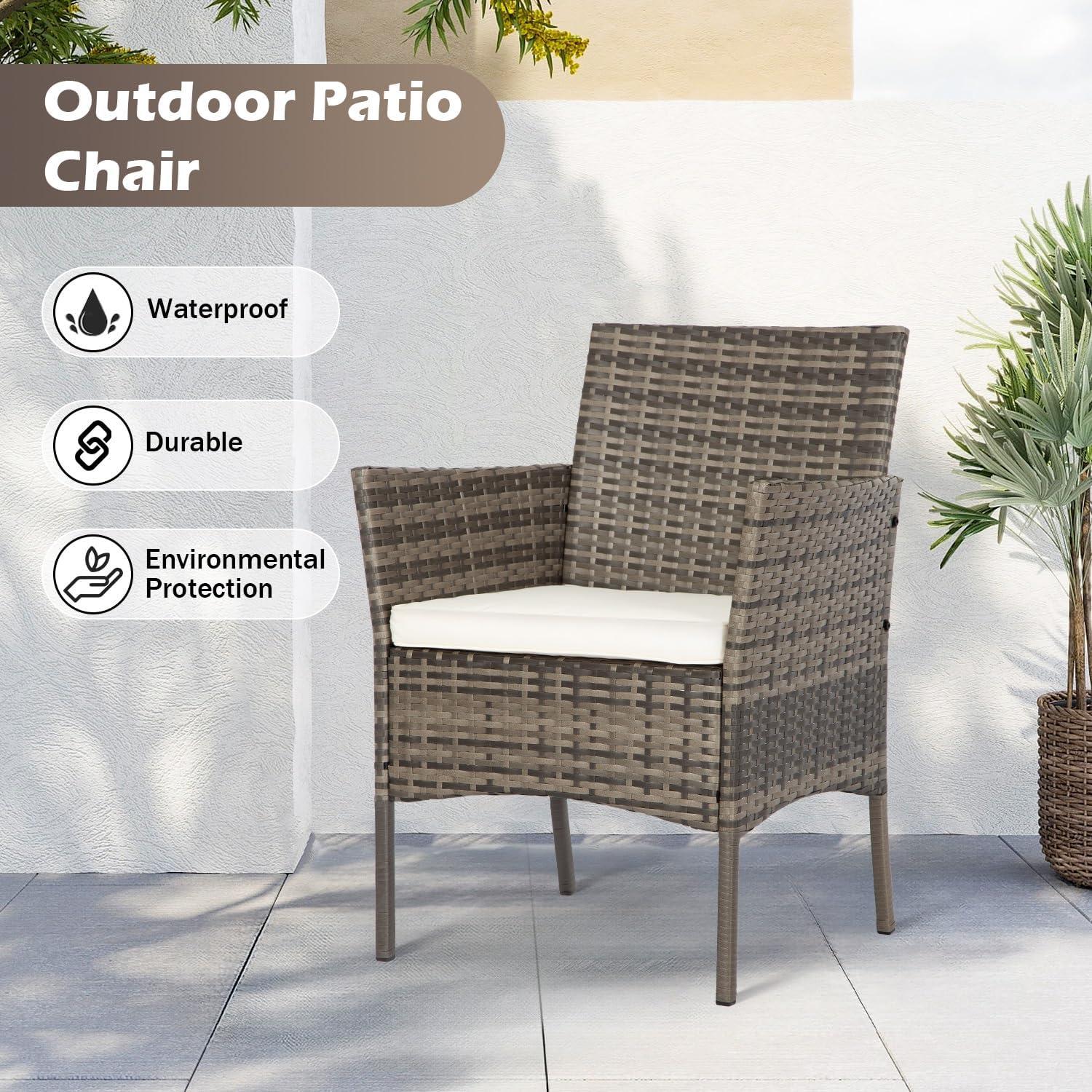 image:imageFDW 4Piece Patio Furniture Set Black Outdoor Wicker Furniture with Coffee Table Modern Rattan Chairs Conversation Set Outdoor Seating WeatherResistant for Porch Garden LawnGray and Khaki