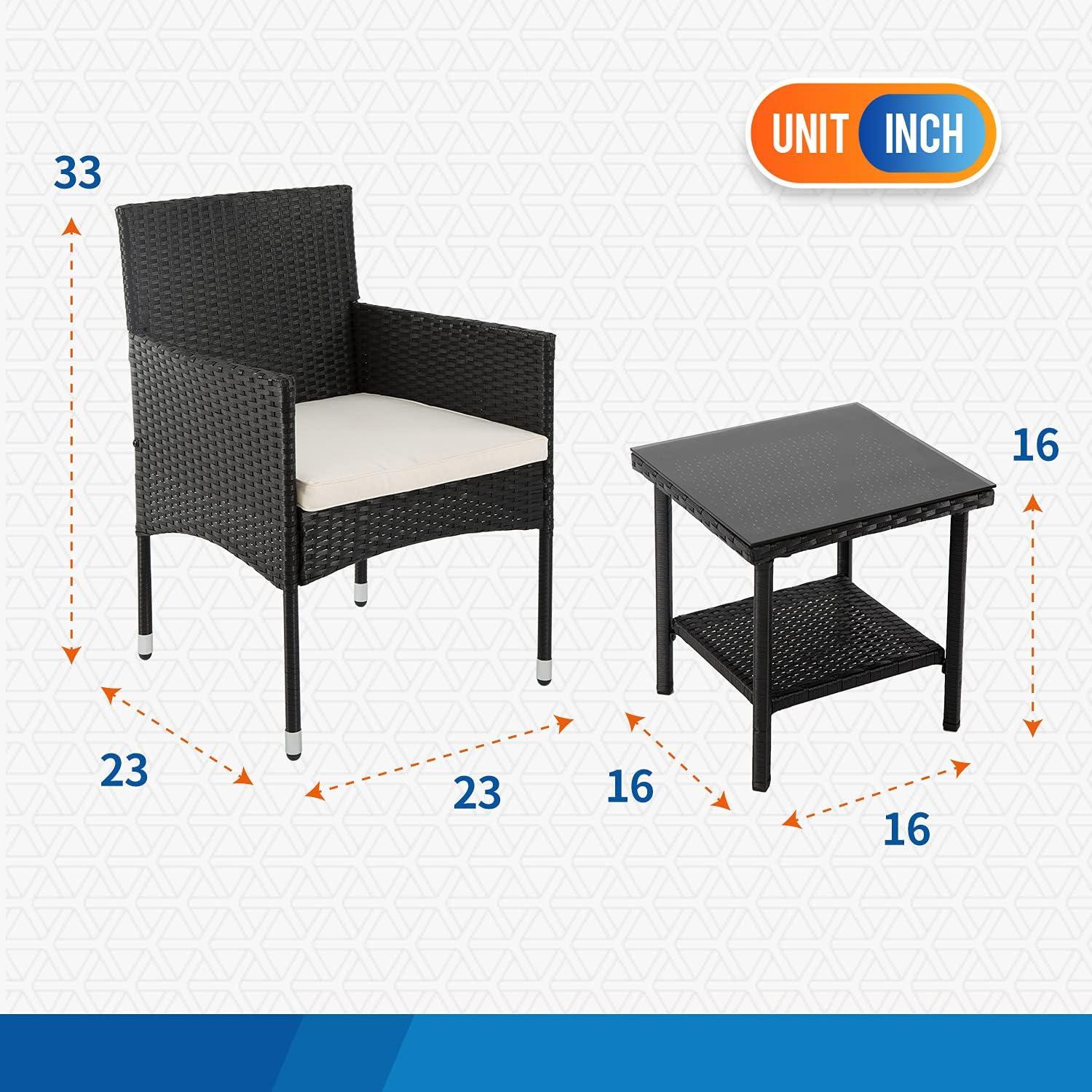 image:imageFDW 4Piece Patio Furniture Set Black Outdoor Wicker Furniture with Coffee Table Modern Rattan Chairs Conversation Set Outdoor Seating WeatherResistant for Porch Garden LawnBlack