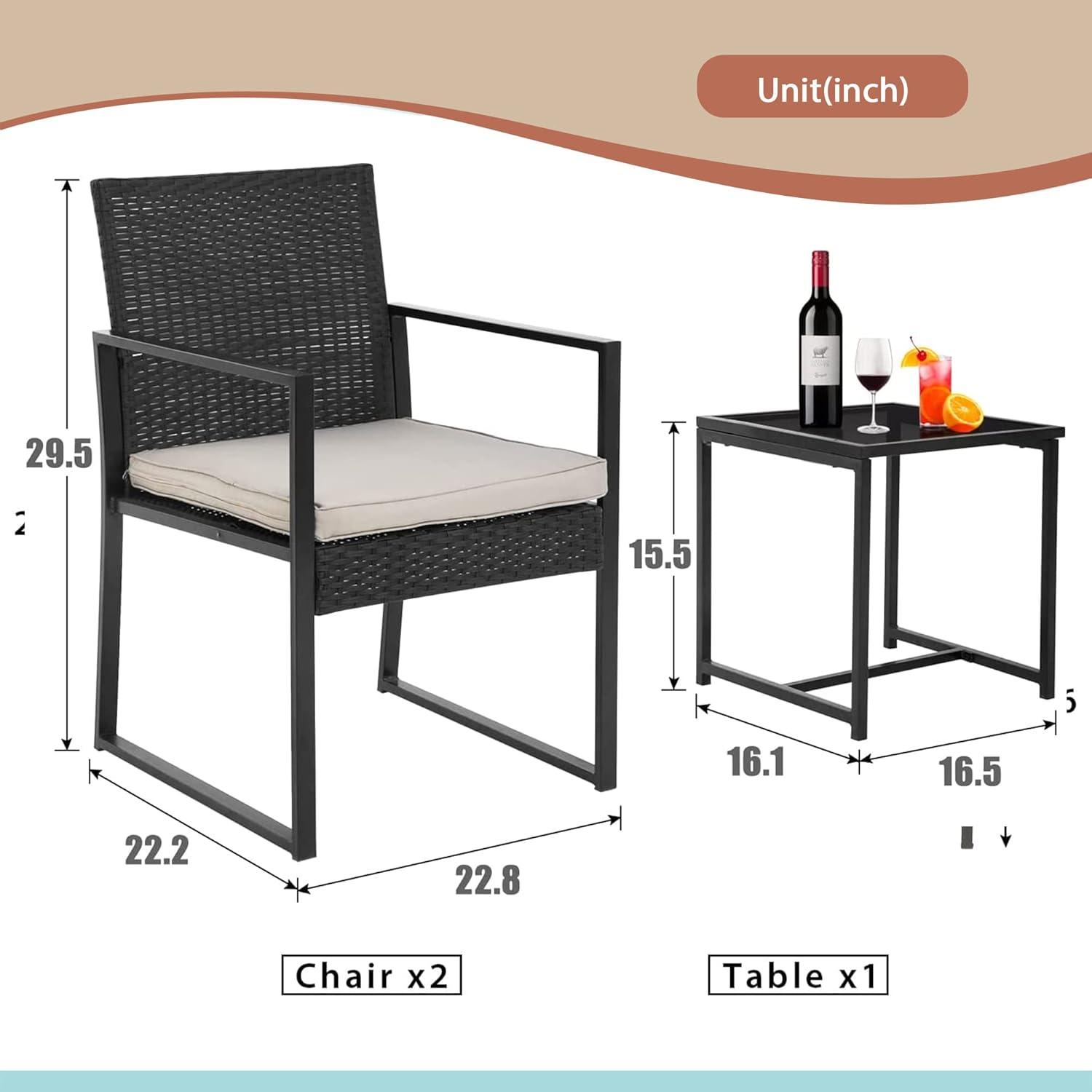 image:imageFDW 4Piece Patio Furniture Set Black Outdoor Wicker Furniture with Coffee Table Modern Rattan Chairs Conversation Set Outdoor Seating WeatherResistant for Porch Garden LawnKhaki