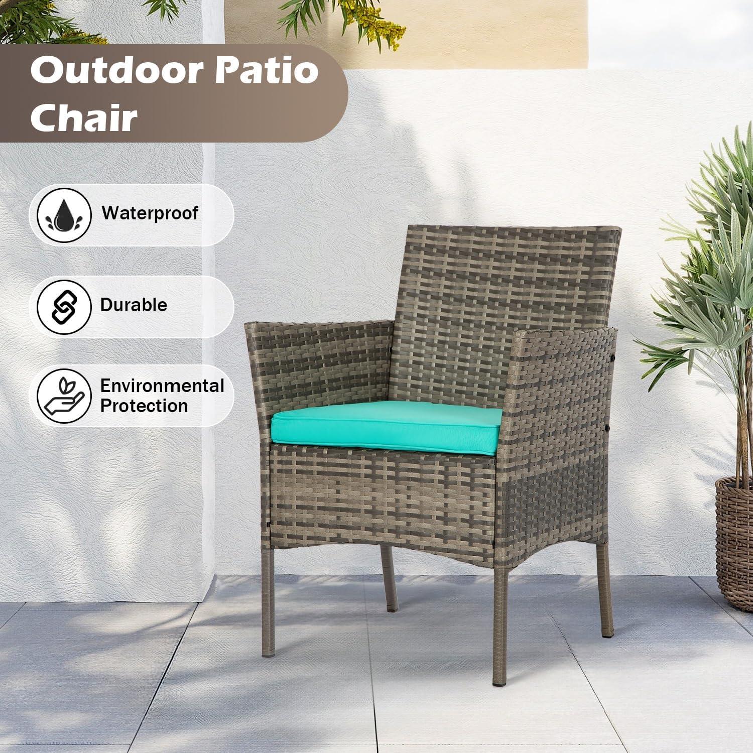 image:imageFDW 4Piece Patio Furniture Set Black Outdoor Wicker Furniture with Coffee Table Modern Rattan Chairs Conversation Set Outdoor Seating WeatherResistant for Porch Garden LawnGray and Blue