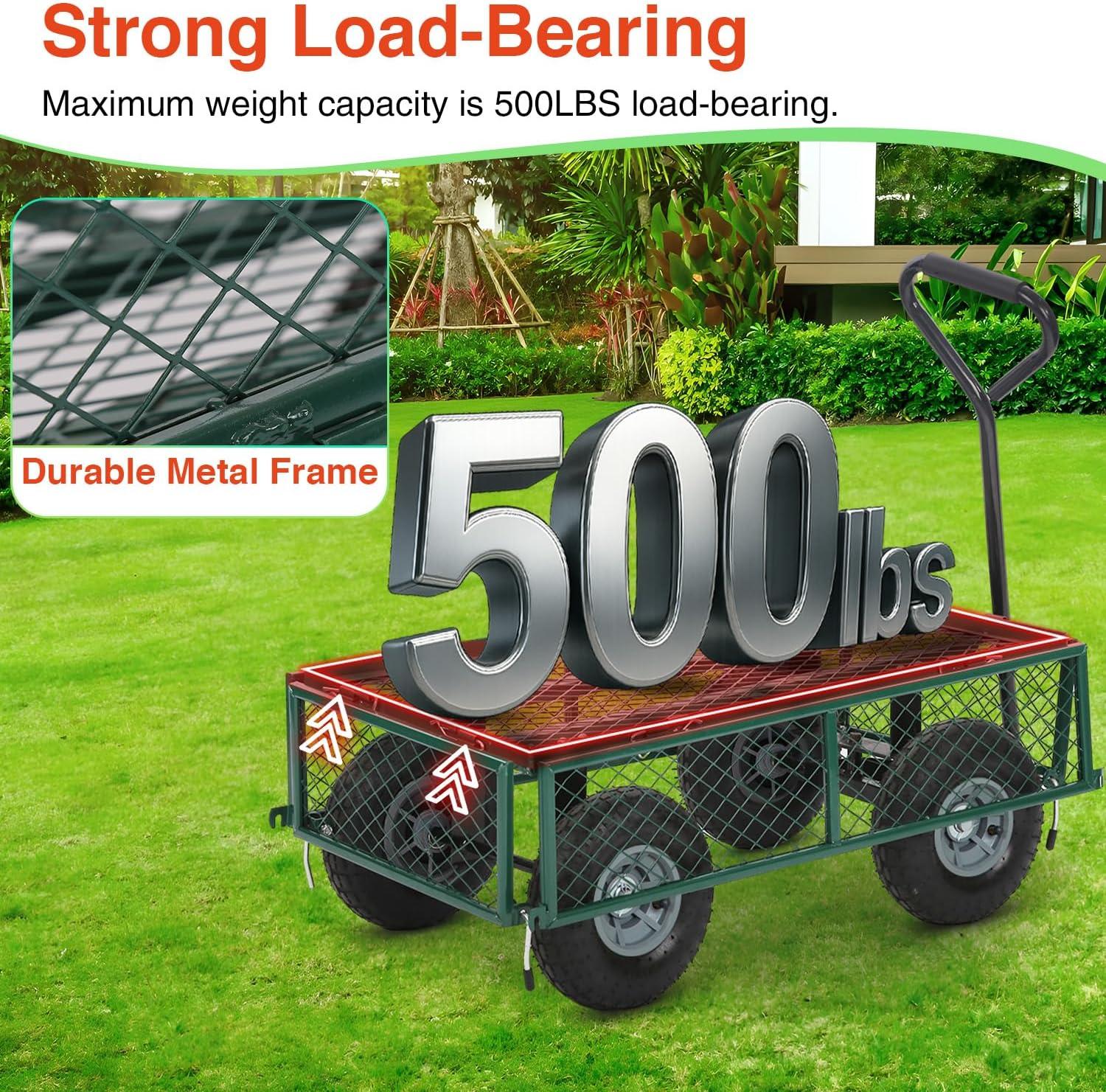 image:imageFDW Garden Cart Streel Heavy Duty 500 LBS CapacityUtility Cart Wagon with Removable Sides and 180Rotating Handle for Yard Lawn and Garden Hauler GreenDark Green
