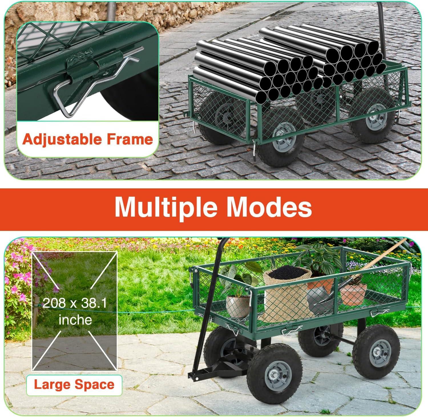 image:imageFDW Garden Cart Streel Heavy Duty 500 LBS CapacityUtility Cart Wagon with Removable Sides and 180Rotating Handle for Yard Lawn and Garden Hauler GreenDark Green