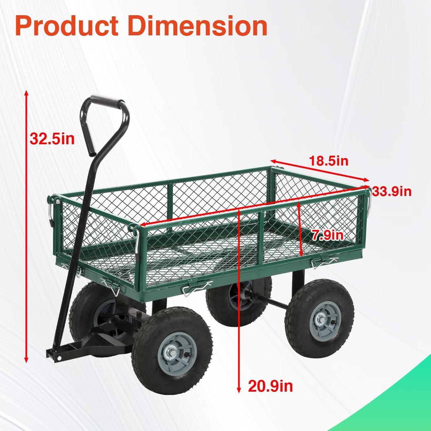 image:imageFDW Garden Cart Streel Heavy Duty 500 LBS CapacityUtility Cart Wagon with Removable Sides and 180Rotating Handle for Yard Lawn and Garden Hauler GreenDark Green