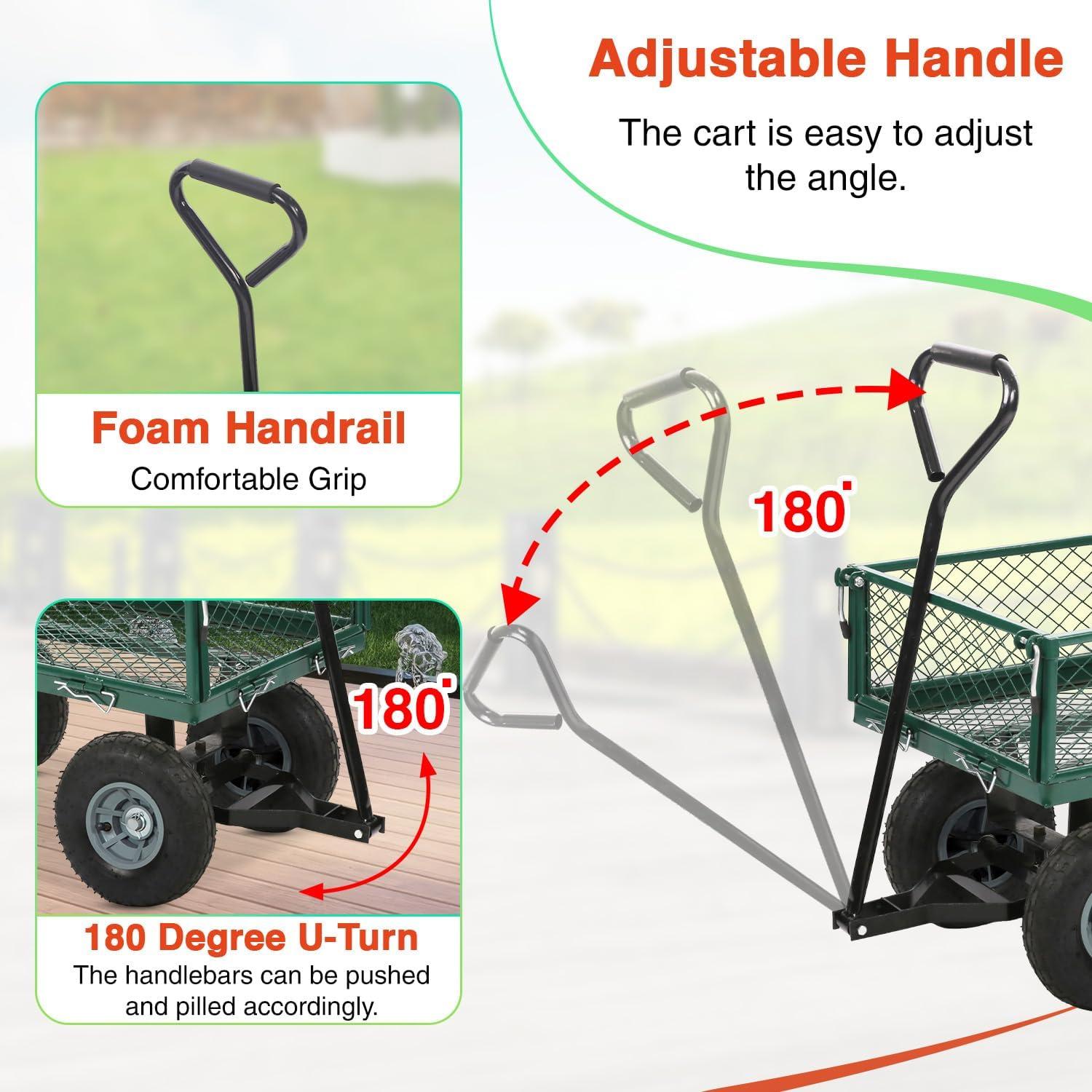 image:imageFDW Garden Cart Streel Heavy Duty 500 LBS CapacityUtility Cart Wagon with Removable Sides and 180Rotating Handle for Yard Lawn and Garden Hauler GreenDark Green