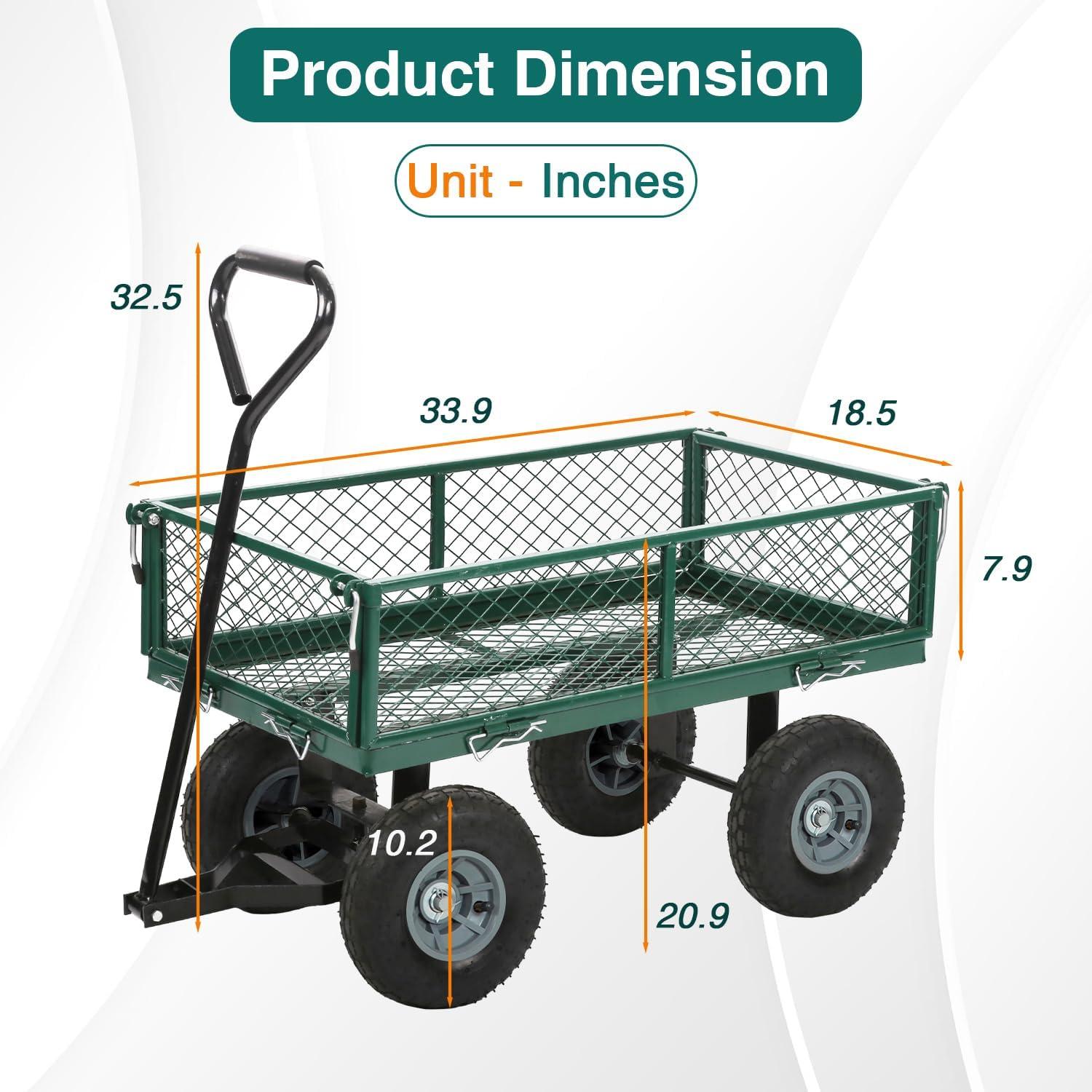 image:imageFDW Garden Cart Streel Heavy Duty 500 LBS CapacityUtility Cart Wagon with Removable Sides and 180Rotating Handle for Yard Lawn and Garden Hauler GreenGreen