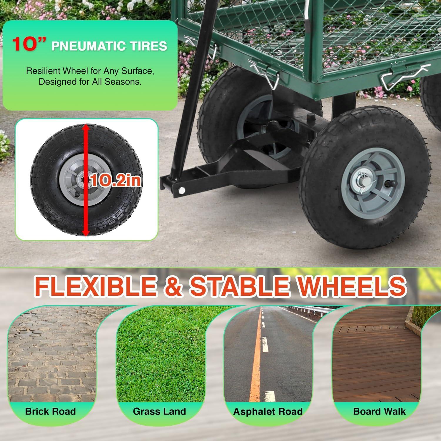 image:imageFDW Garden Cart Streel Heavy Duty 500 LBS CapacityUtility Cart Wagon with Removable Sides and 180Rotating Handle for Yard Lawn and Garden Hauler GreenDark Green