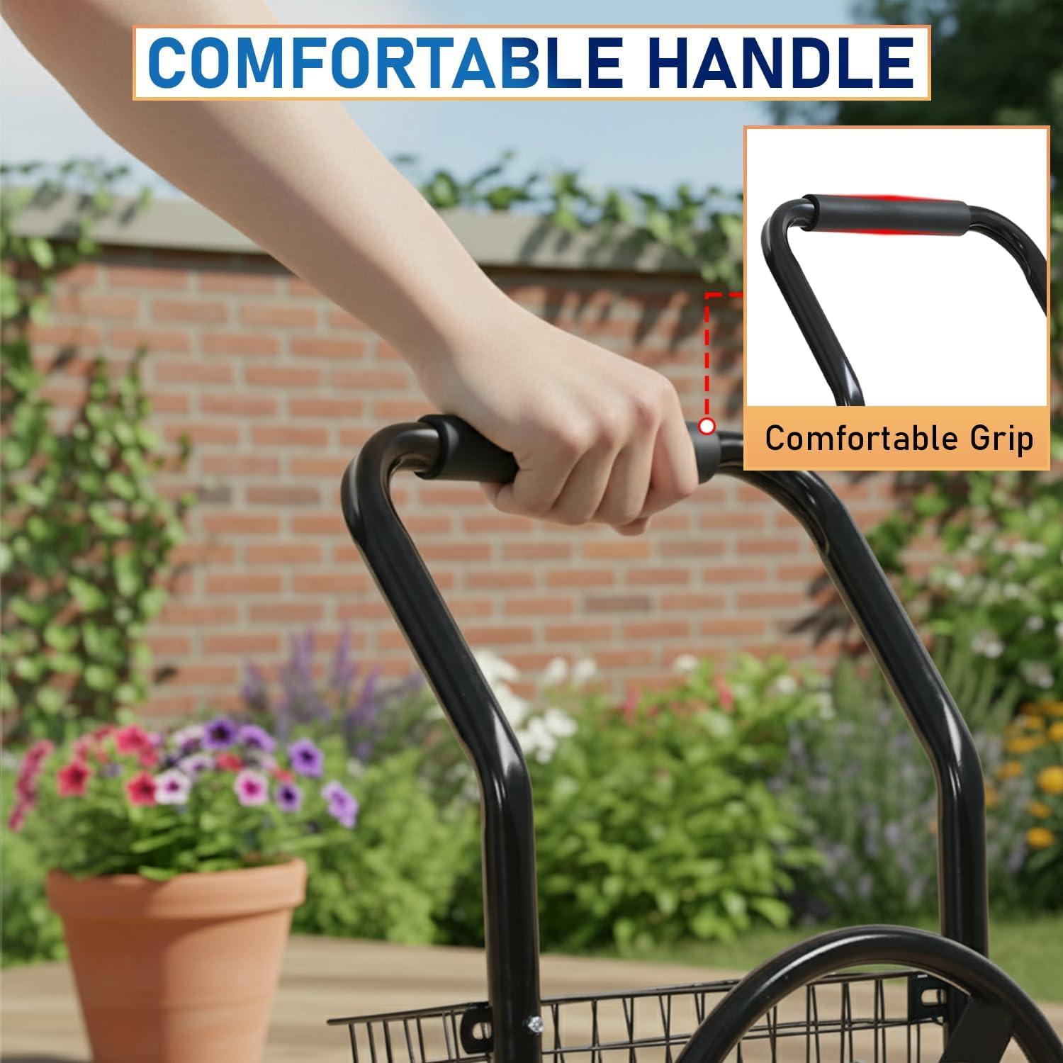 image:imageFDW Garden Hose Reel Cart Water Hose Cart with 4 Wheels Hold Up to 300 ft of 58 HoseHeavy Duty PowderCoated Steel Planting with Storage Basket for Garden Yard and LawnBlack1