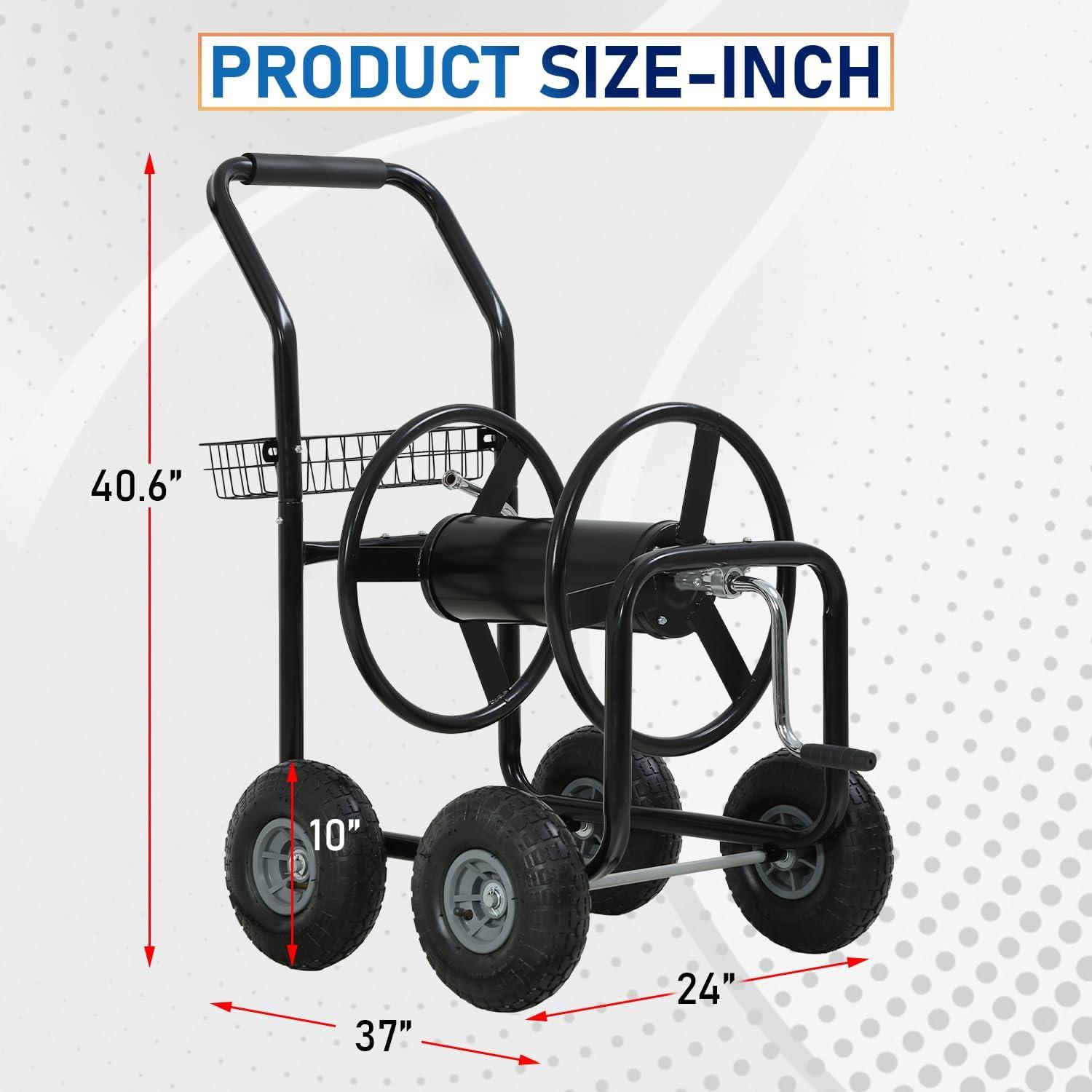 image:imageFDW Garden Hose Reel Cart Water Hose Cart with 4 Wheels Hold Up to 300 ft of 58 HoseHeavy Duty PowderCoated Steel Planting with Storage Basket for Garden Yard and LawnBlack1