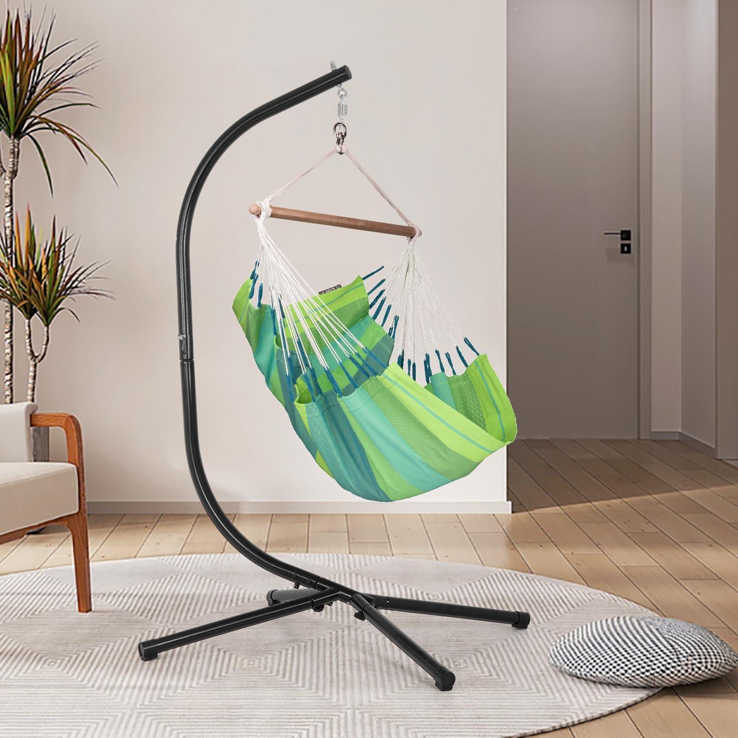 image:imageFDW Hammock Chair Stand Outdoor Solid Steel Heavy Duty Construction for Hanging Hammock Hanging Stand Max Load 400 LBS Air Porch Swing 360 Degree Rotation