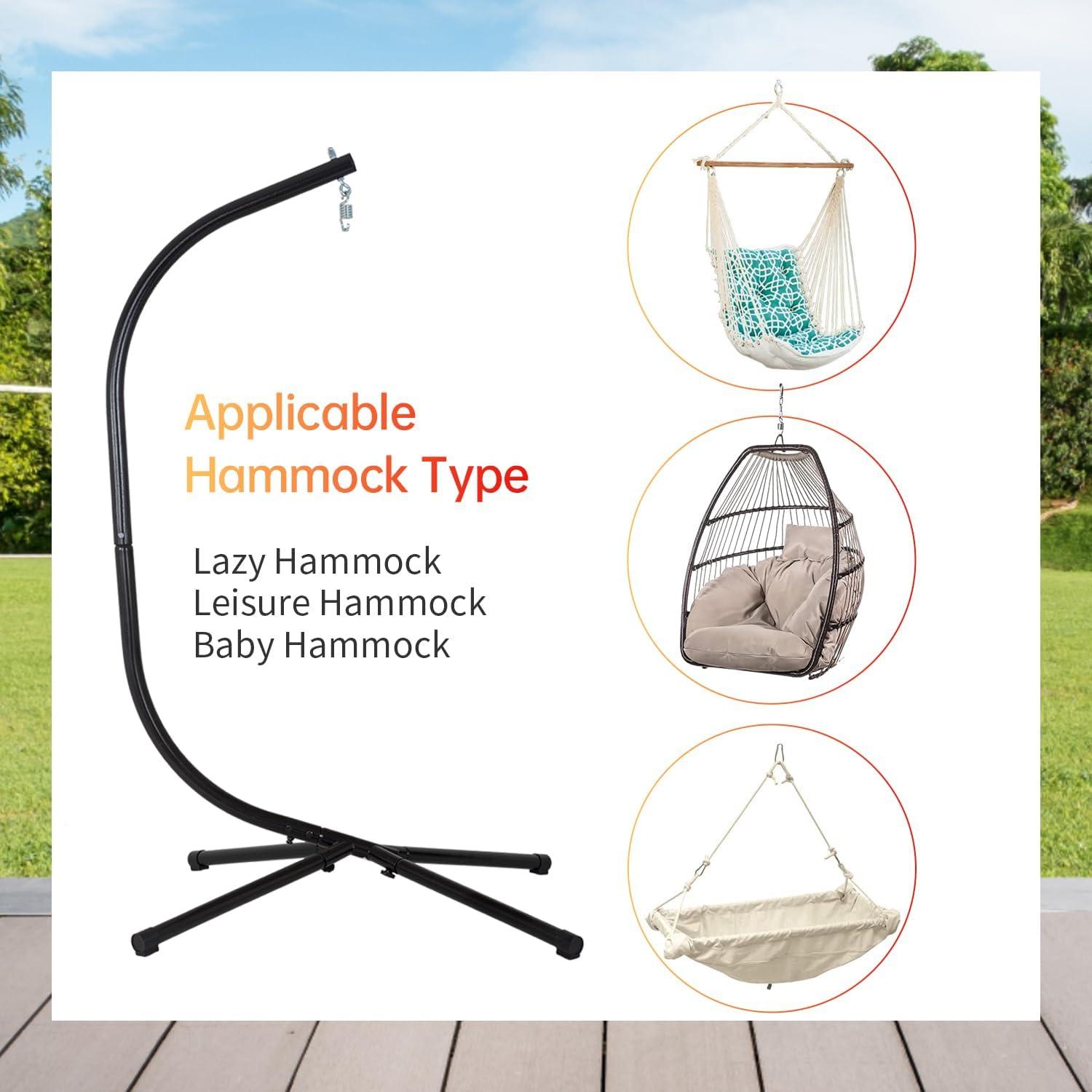 image:imageFDW Hammock Chair Stand Outdoor Solid Steel Heavy Duty Construction for Hanging Hammock Hanging Stand Max Load 400 LBS Air Porch Swing 360 Degree Rotation