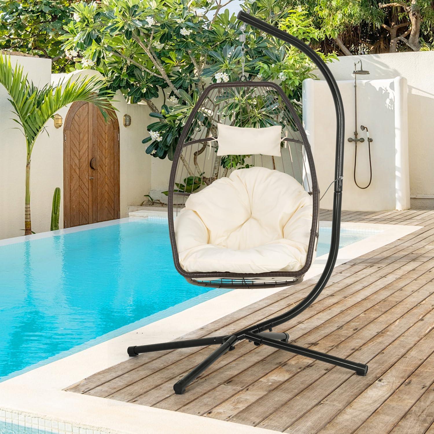 image:imageFDW Hammock Chair Stand Outdoor Solid Steel Heavy Duty Construction for Hanging Hammock Hanging Stand Max Load 400 LBS Air Porch Swing 360 Degree Rotation