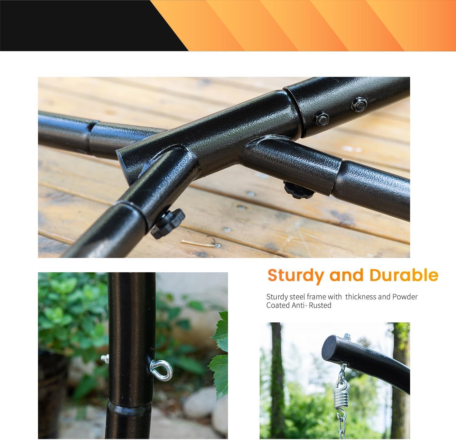 image:imageFDW Hammock Chair Stand Outdoor Solid Steel Heavy Duty Construction for Hanging Hammock Hanging Stand Max Load 400 LBS Air Porch Swing 360 Degree Rotation