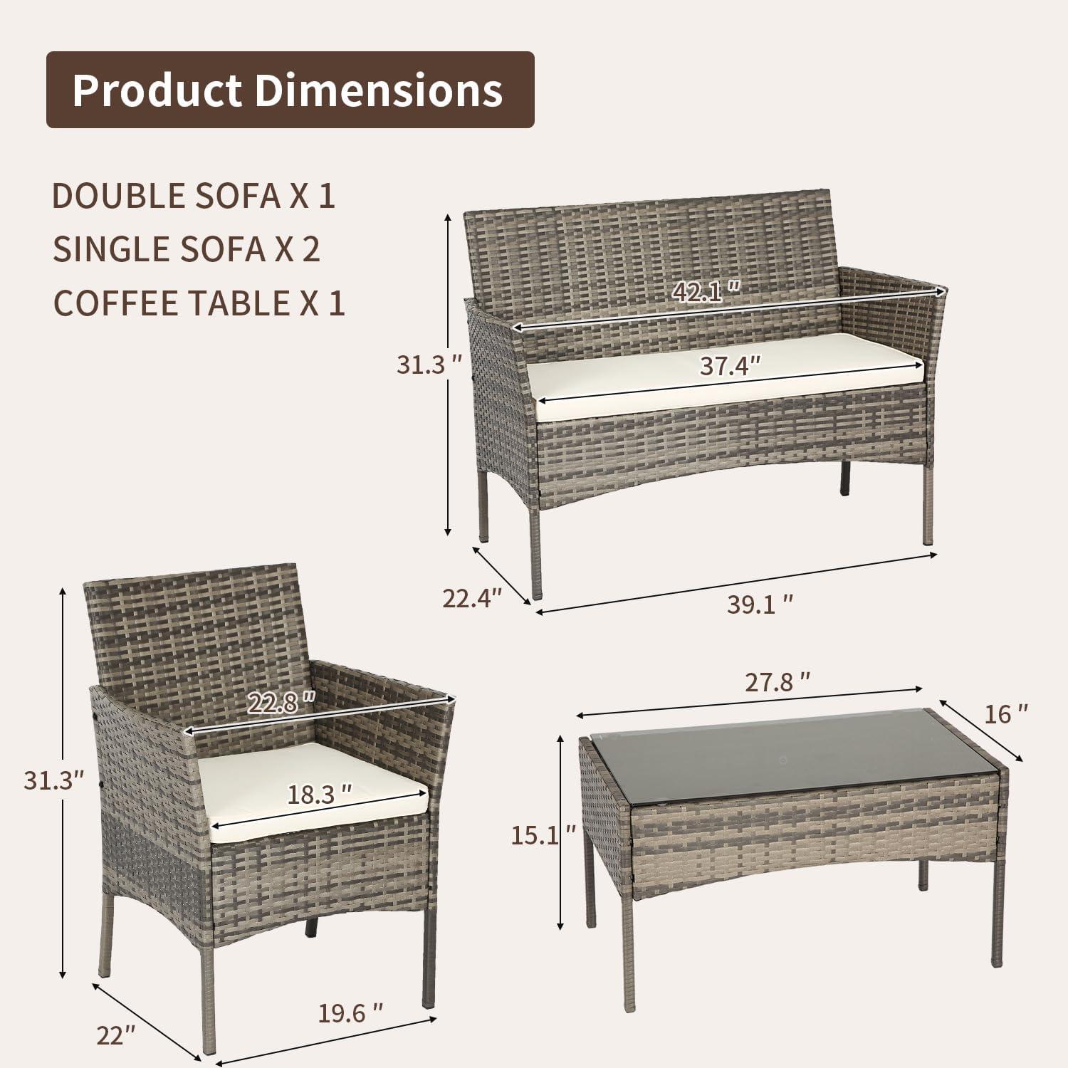 image:imageFDW Wicker Outdoor Furniture Patio Furniture Set of 3 Rattan Patio Chairs Outdoor Chairs Patio Conversation Set with Coffee Table for Yard Backyard Lawn Porch Poolside BalconyBlackGray and Khaki