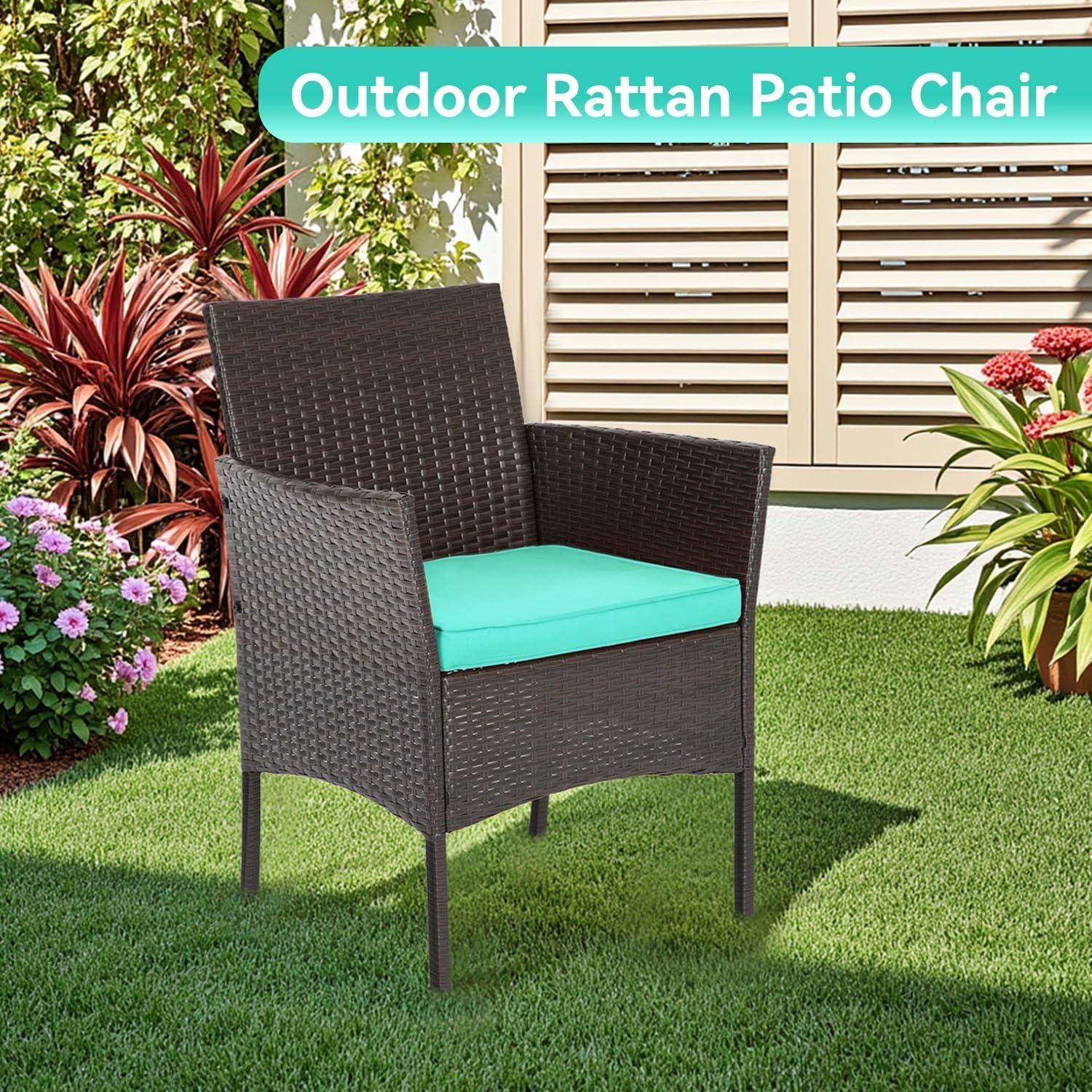 image:imageFDW Wicker Outdoor Furniture Patio Furniture Set of 3 Rattan Patio Chairs Outdoor Chairs Patio Conversation Set with Coffee Table for Yard Backyard Lawn Porch Poolside BalconyBlackBrown and Blue