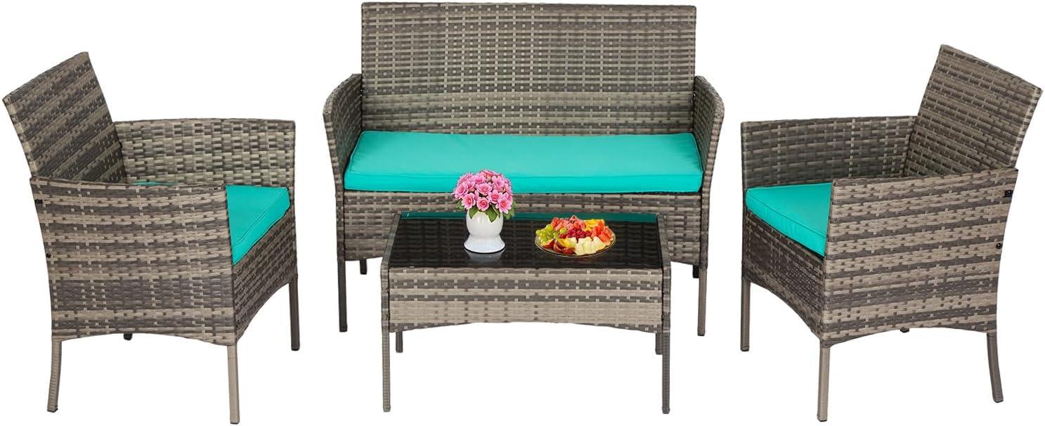 image:imageFDW Wicker Outdoor Furniture Patio Furniture Set of 3 Rattan Patio Chairs Outdoor Chairs Patio Conversation Set with Coffee Table for Yard Backyard Lawn Porch Poolside BalconyBlackGray and Blue