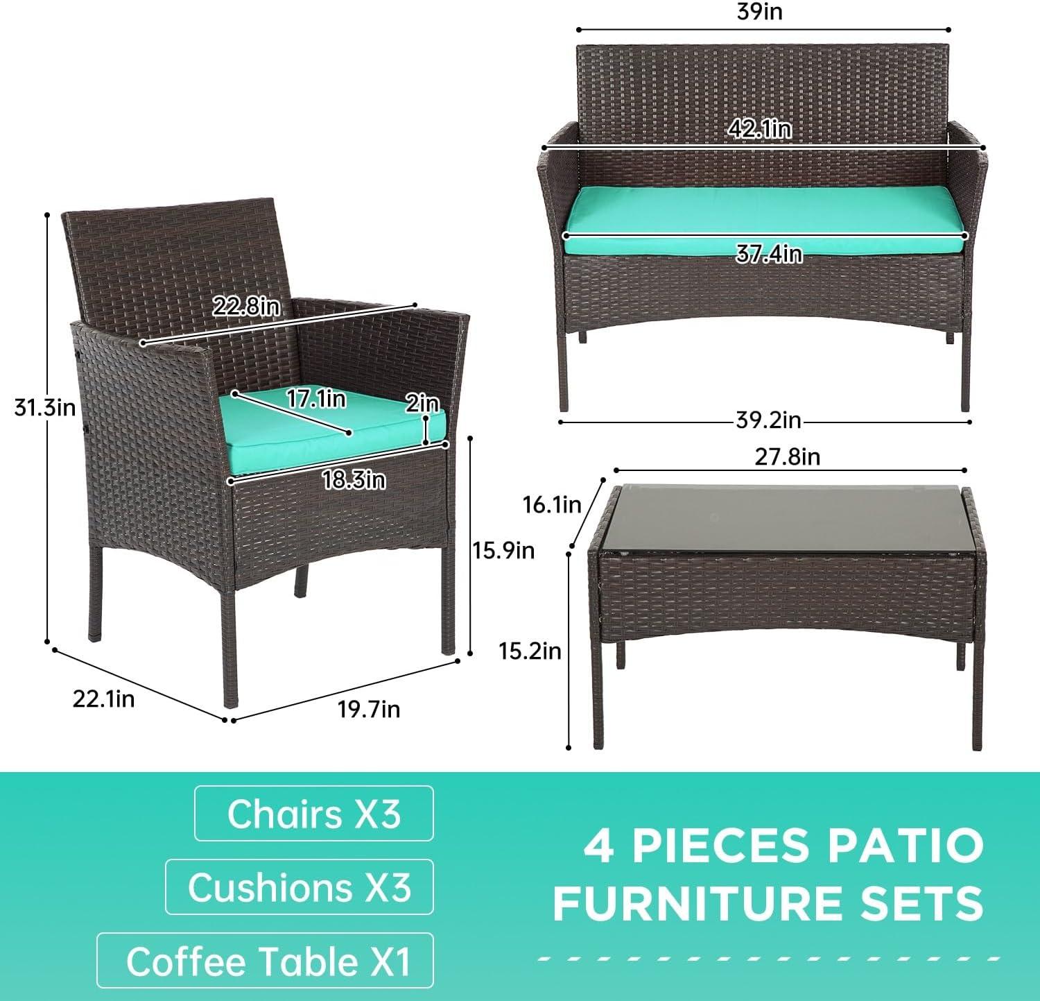 image:imageFDW Wicker Outdoor Furniture Patio Furniture Set of 3 Rattan Patio Chairs Outdoor Chairs Patio Conversation Set with Coffee Table for Yard Backyard Lawn Porch Poolside BalconyBlackBrown and Blue