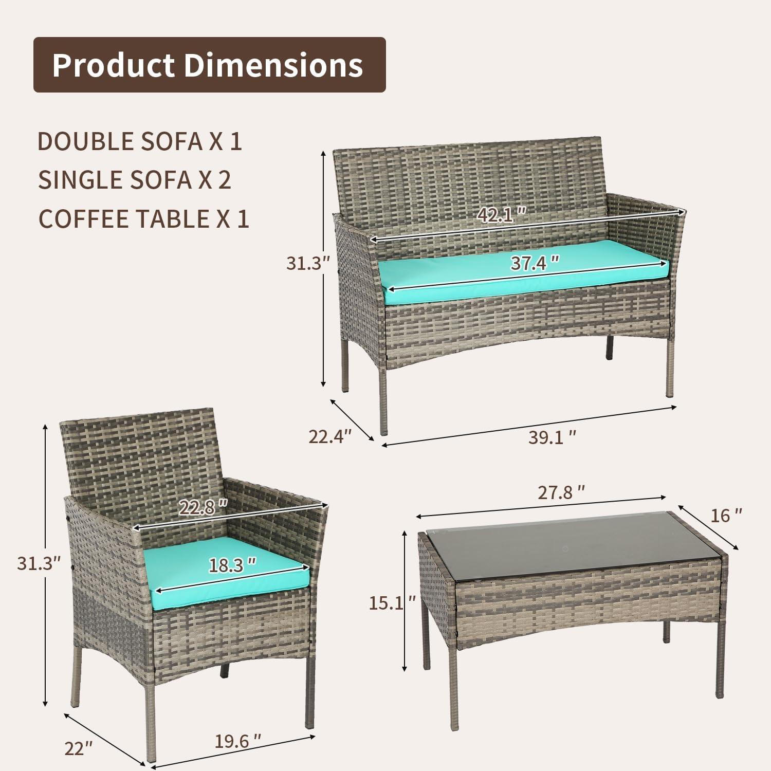 image:imageFDW Wicker Outdoor Furniture Patio Furniture Set of 3 Rattan Patio Chairs Outdoor Chairs Patio Conversation Set with Coffee Table for Yard Backyard Lawn Porch Poolside BalconyBlackGray and Blue