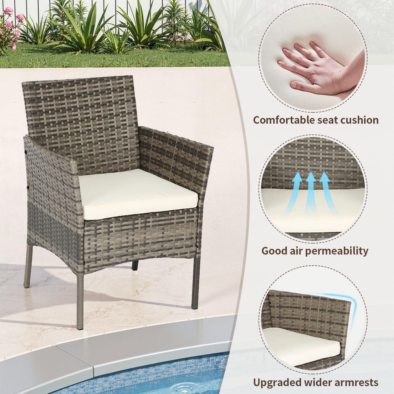 image:imageFDW Wicker Outdoor Furniture Patio Furniture Set of 3 Rattan Patio Chairs Outdoor Chairs Patio Conversation Set with Coffee Table for Yard Backyard Lawn Porch Poolside BalconyBlackGray and Khaki