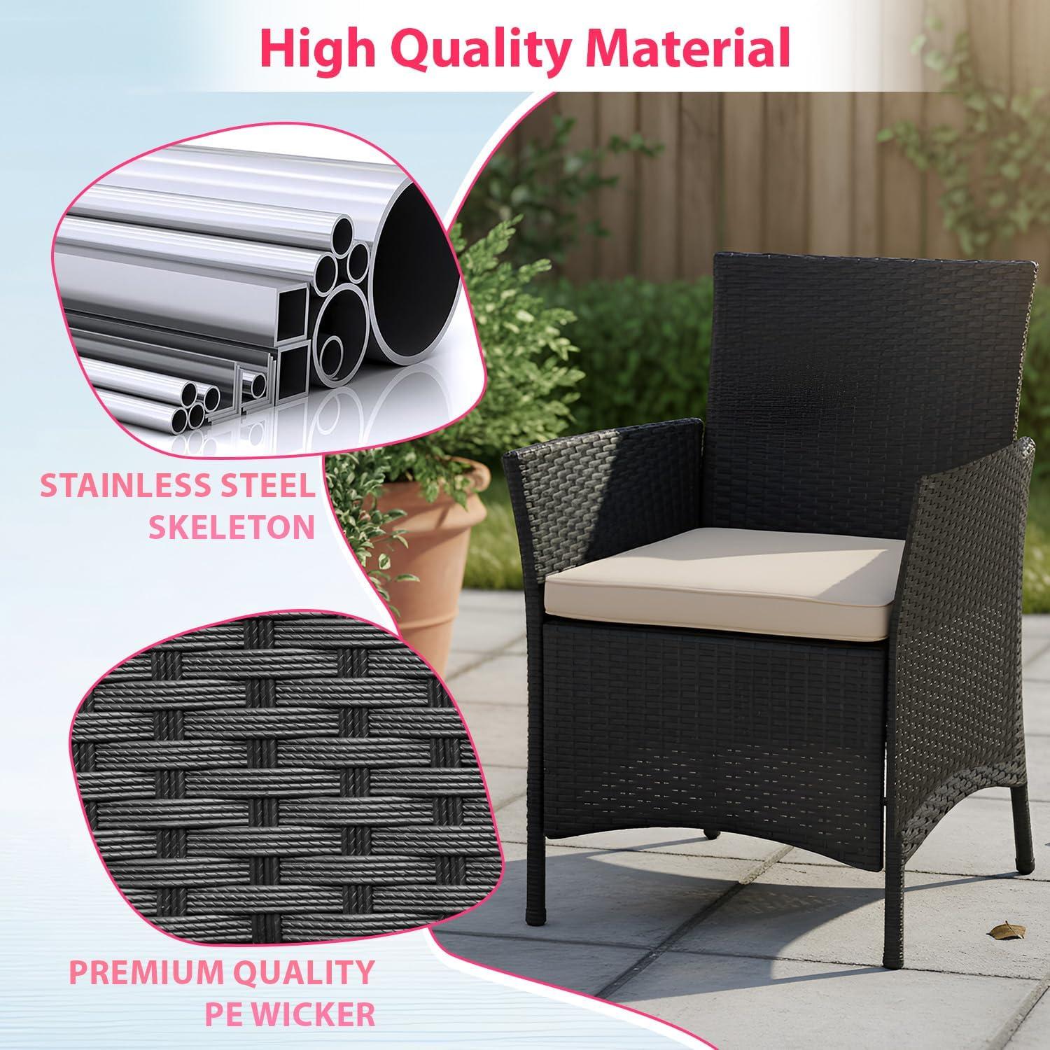image:imageFDW Wicker Outdoor Furniture Patio Furniture Set of 3 Rattan Patio Chairs Outdoor Chairs Patio Conversation Set with Coffee Table for Yard Backyard Lawn Porch Poolside BalconyBlackBlack and Beige