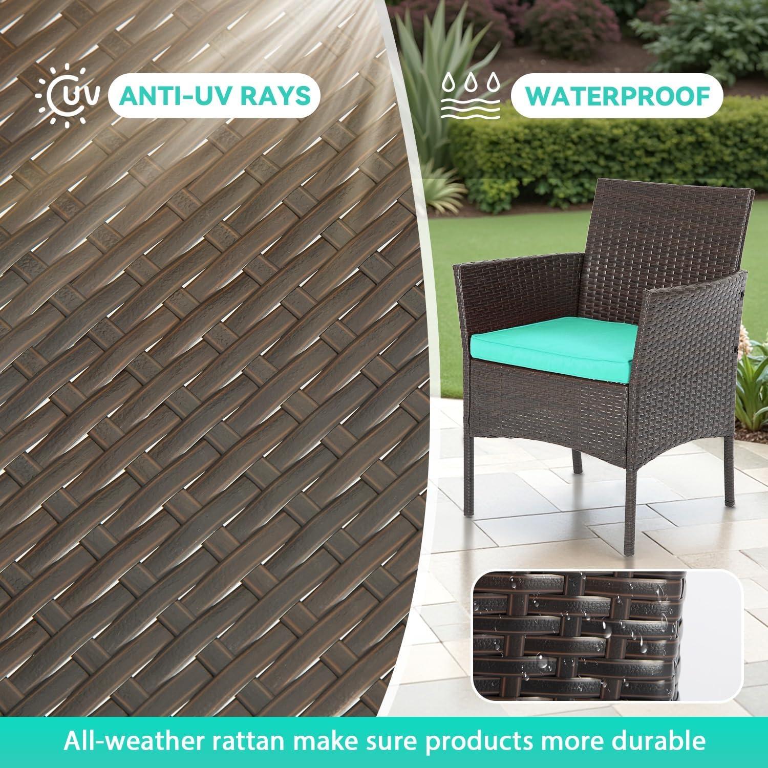 image:imageFDW Wicker Outdoor Furniture Patio Furniture Set of 3 Rattan Patio Chairs Outdoor Chairs Patio Conversation Set with Coffee Table for Yard Backyard Lawn Porch Poolside BalconyBlackBrown and Blue